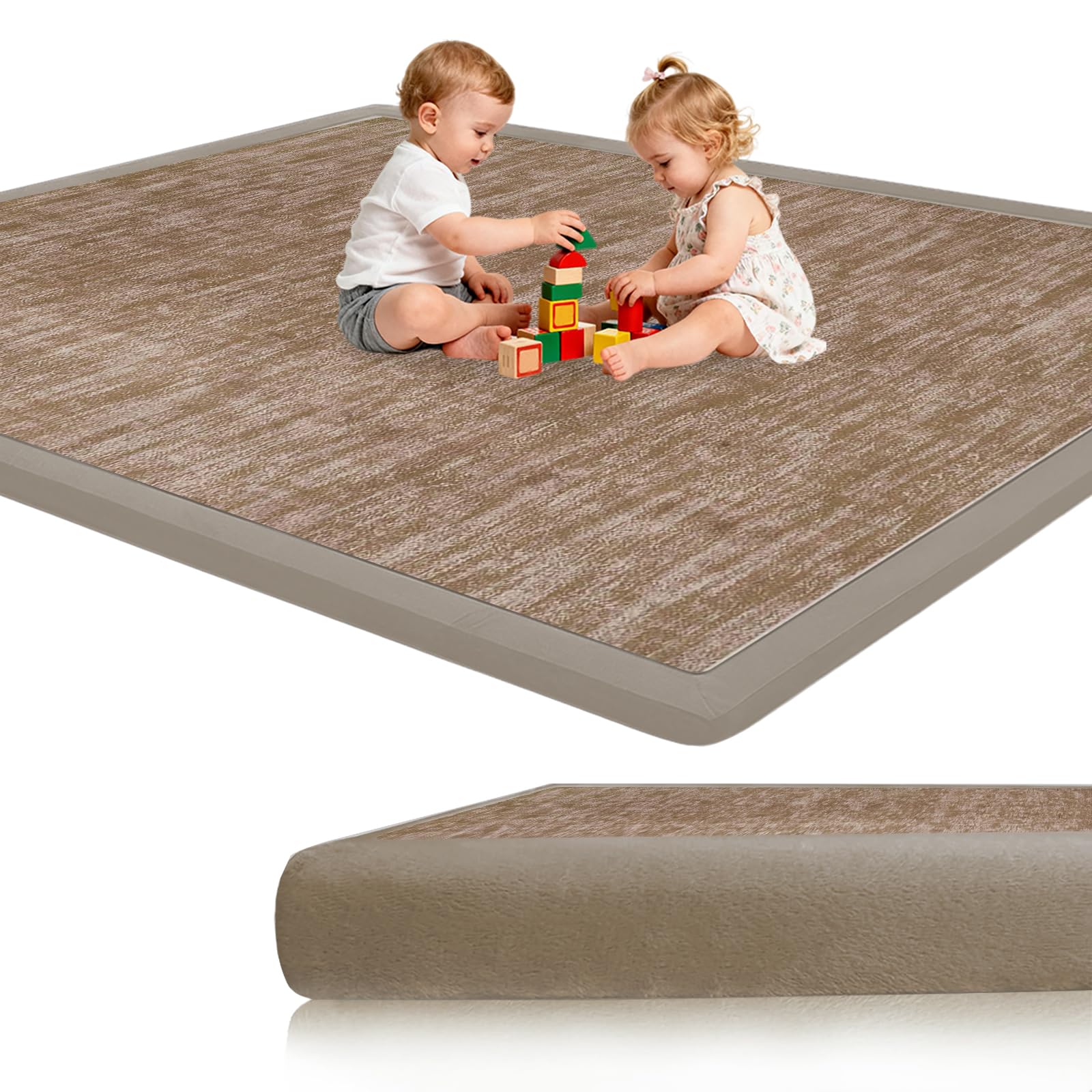 2 CM Tapis d’Éveil et Matelas pour Parc Bébé, Tapis de Jeu en Mousse pour Bébé, Tapis d'éveil Bébé Extra Doux Tapis Enfant pour Jouer et Marcher en Sécurité Marron 80 x 120cm
