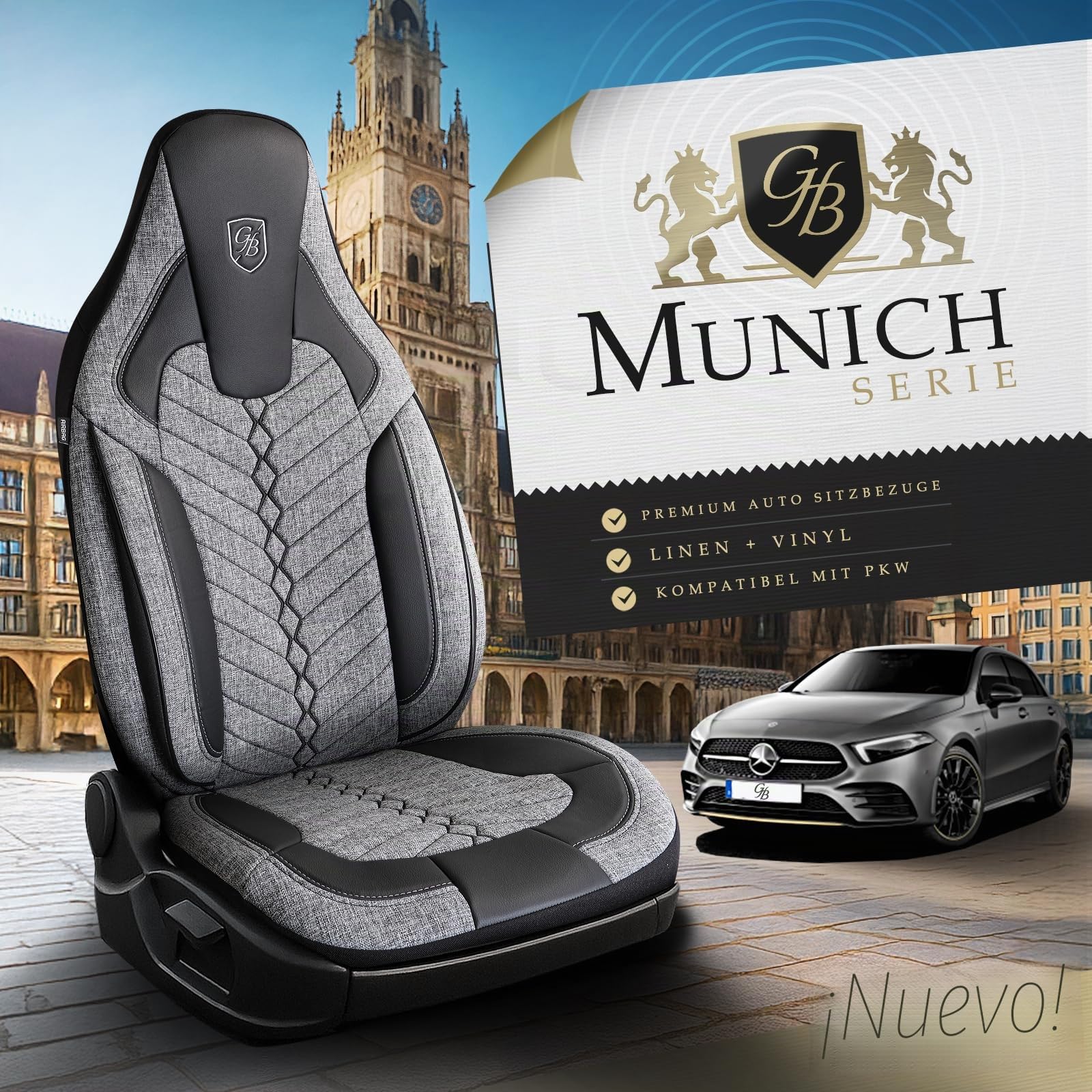 Fundas de asiento de coche universales para coches y SUV – Fundas para asientos delanteros de coche, de lino, gris-negro, compatible con airbag, funda para asiento de coche, juego