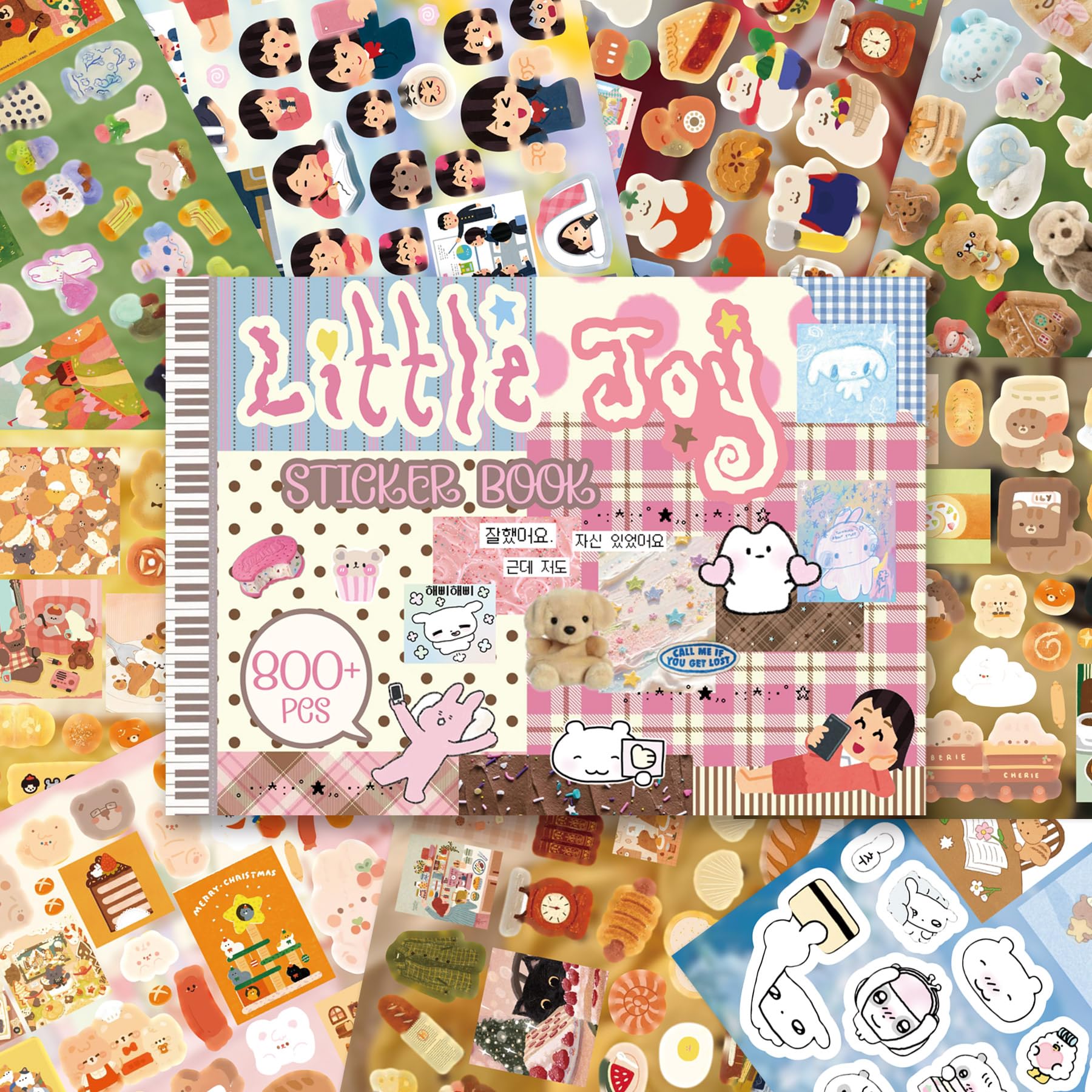 Japanese Kawaii Sticker Book, 30 Sheets, 800 Pieces, INS Style Cute Cartoon Animals, Waterproof for Journaling, Scrapbooking, Planners (Pink)