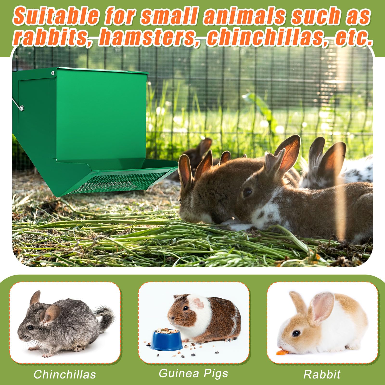 Maxcheck 4 Pcs Rabbit Feeder for Cages Small Animal Food Dispenser with Lid Metal Rabbit Feeders Outside for Guinea Pig(7.7 Inches,Green) - image 6