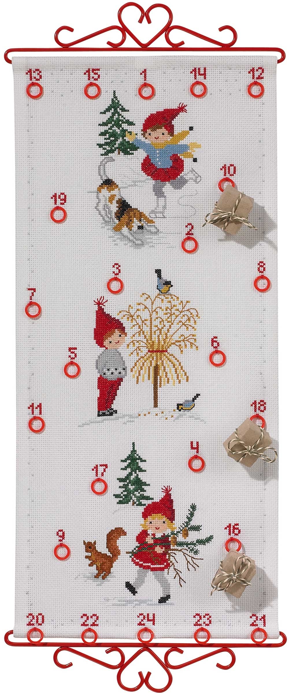 Eva Rosenstand Wall Hanging Cross Stitch Set, Advent Calendar, Counted Pattern, Multi-Colour, Multicoloured, 25 x 55 cm