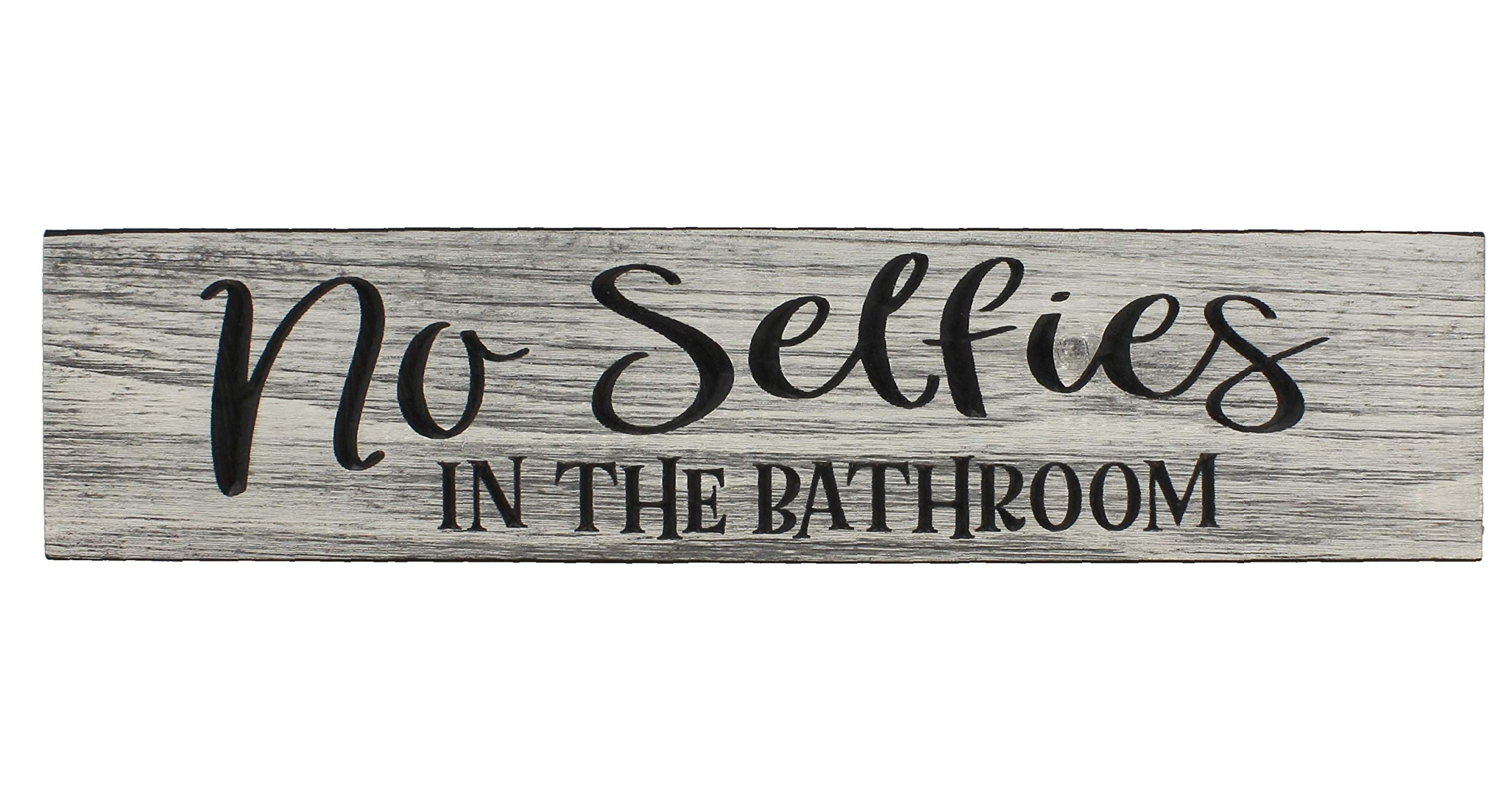 Large No Selfies In The Bathroom Engraved Wood Wall Sign Funny Bathroom Decor