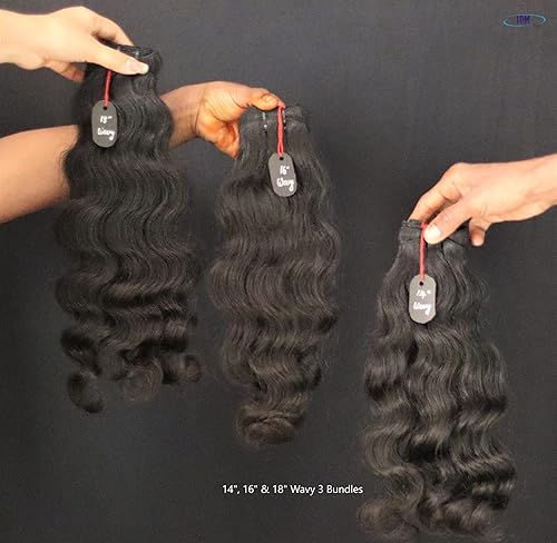 Miniatura 4 de 3 paquetes de 14 "16" 18" ondulado 100% natural indio virgen templo sin procesar y no tratado con ningún tipo de productos químicos. Paquetes de