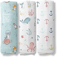 Haus and Kinder 100% Cotton Muslin Swaddles Wrap for Newborn Baby - Soft Swaddle Cloth for New Born, Muslin Baby Swaddle Wrap for New Born, New Born Swaddle, 100x100 cm, Pack of 3, Oasis Collection
