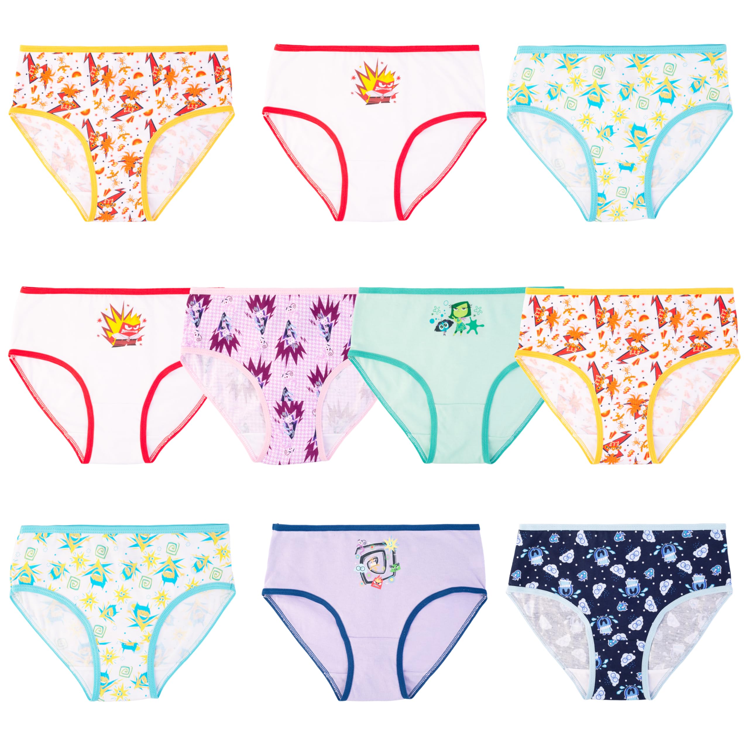 Disney Girls Inside Out 2 Exclusive 10-pack 100 Combed Cotton Panties Underwear in Sizes 4-8