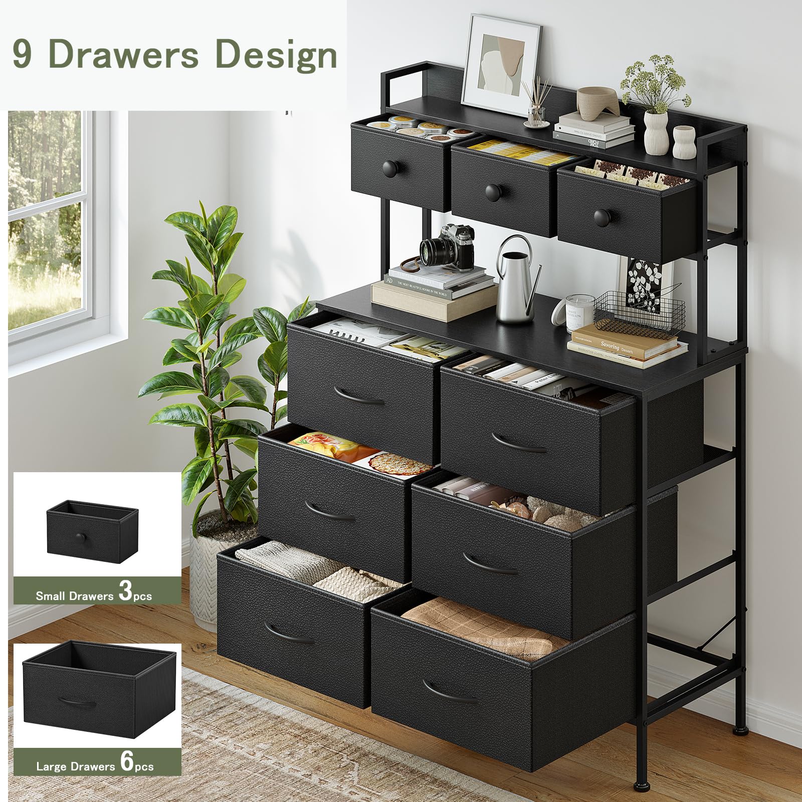 Commode 9 Tiroirs Blanc - Meuble De Rangement Chambre Avec Cadre Métal Et Pieds Réglables - 11