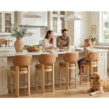 HNY Brown Leather Bar Stools Set of 4, Modern Upholstered Counter Height Bar Stools, Farmhouse Armless Bar Chairs with Solid Wood Legs & Padded Back for Kitchen Island/Dining Room Bar - 26 Inches