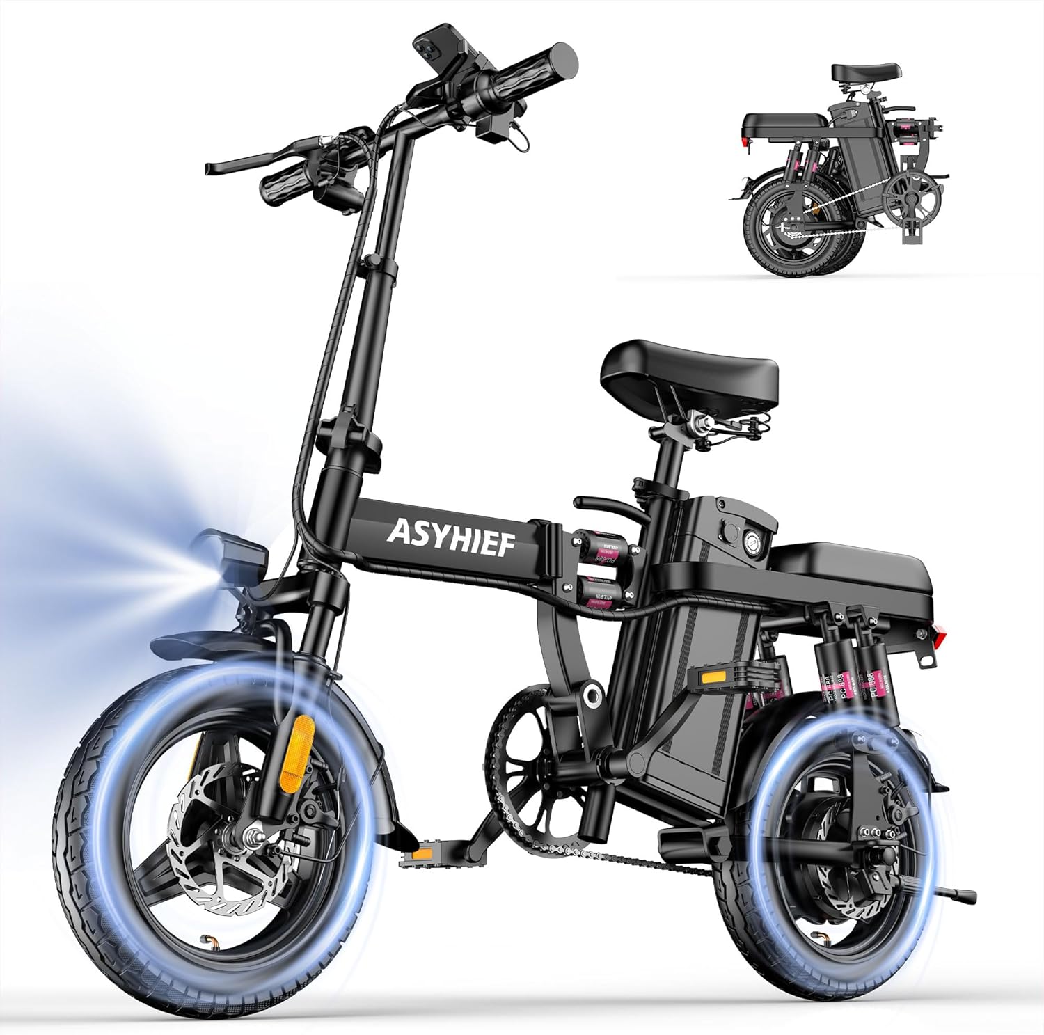 14" Folding Electric Bikes for Adults, 1200W Motor 24MPH, 48V 10Ah Removable Battery, 10 Shock Absorbers & Dual Disc Brakes, Commuter Ebike