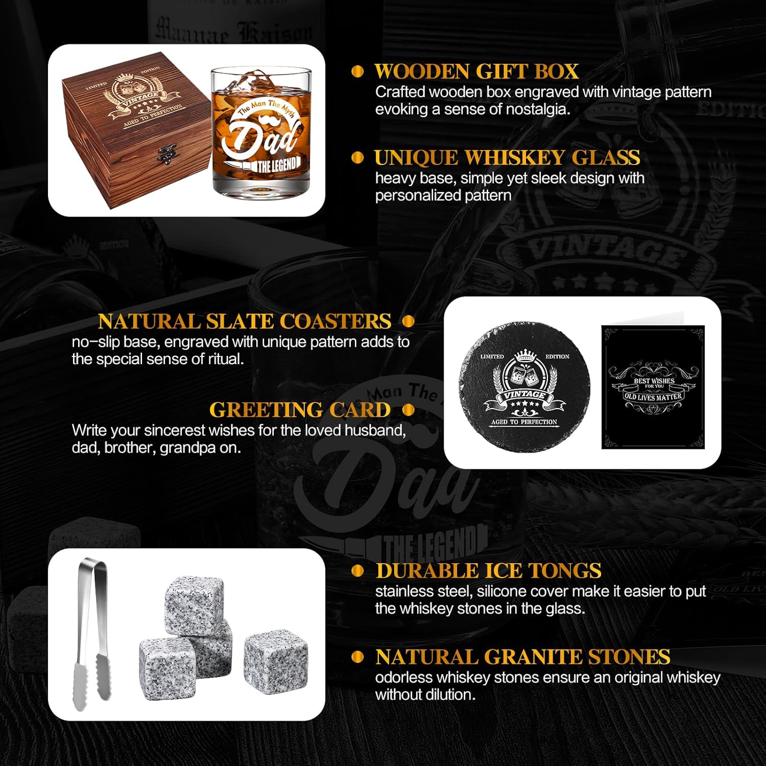 Dad Whiskey Glasses 12 oz, Rock Glasses Dads Birthday Gifts Ideas, Cool Gag Gifts for Dads Who Wants Nothing, Unique New Dad Gift from Daughter, Kids on Fathers Day - Image 6