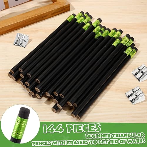 Miniatura 3 de 144 lápices jumbo y 9 sacapuntas, lápices grandes, lápices gruesos, lápices grandes para niños, principiantes, preescolares, jardín de infantes,