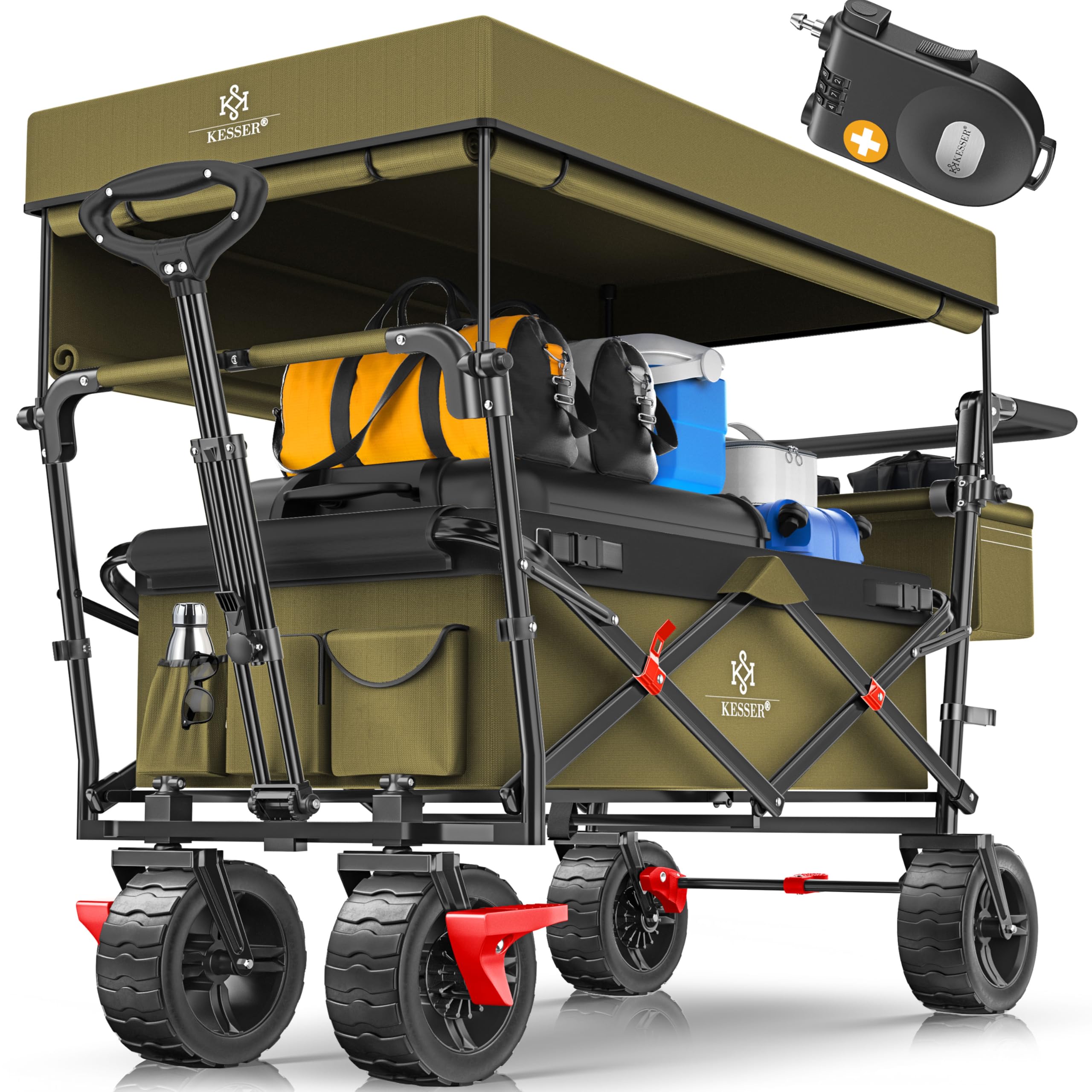 KESSER® Chariot de Transport GT9000 Pliable avec Toit | Charrette à Bras | Chariot de Transport | 2 systèmes de Ceinture à 3 Points fournis Pliable | capacité de Charge de 80 kg Maximum