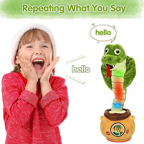 Miniatura 5 de Juguete de serpiente cobra bailando, carga USB Serpiente de cobra brillante que habla imitando juguete, repite lo que dices, cantando, decoración