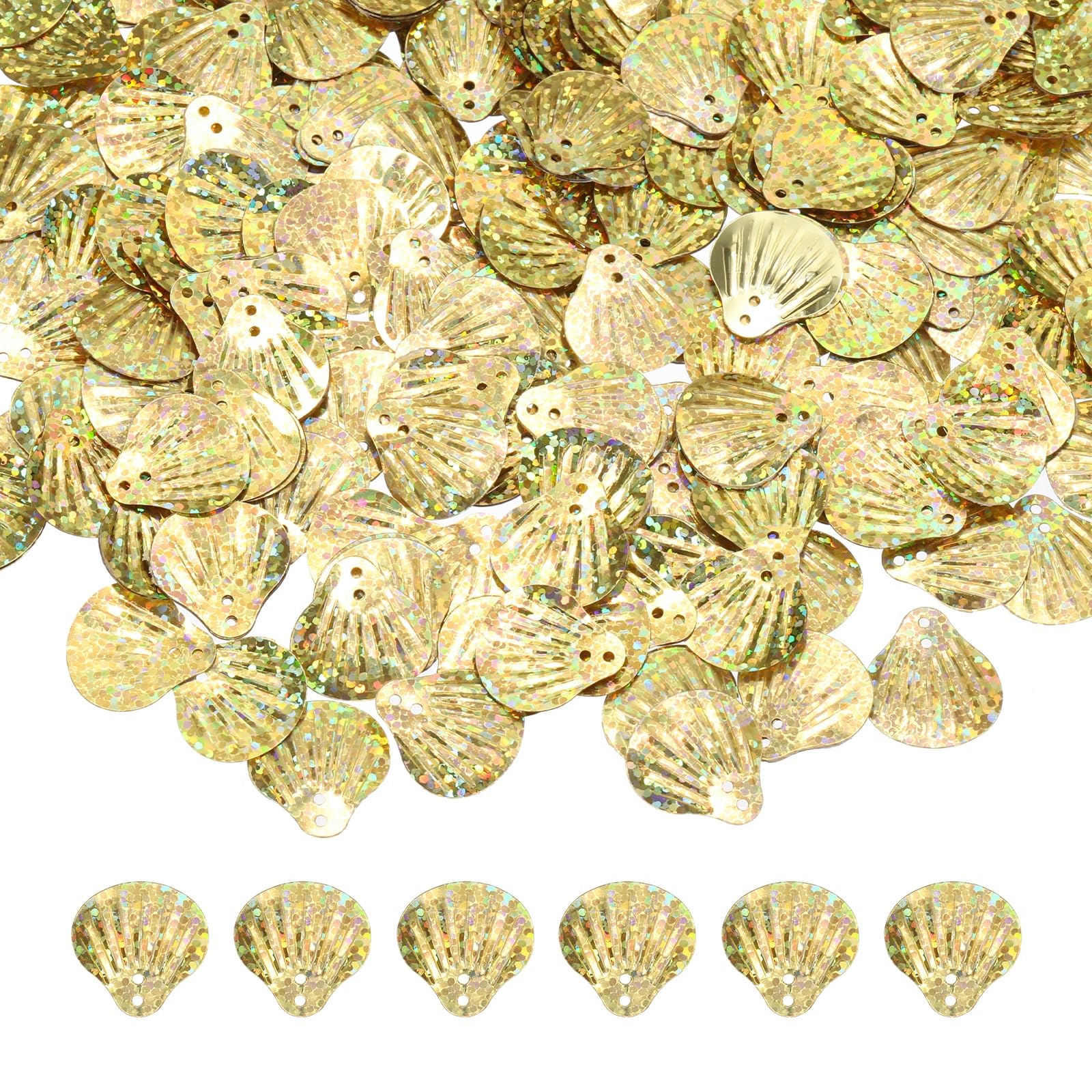 sourcing map 50 Gram Loose Sequins 13mm Seashell Sequins and Spangles with 2 Holes for Earrings Clothing Embroidery Sewing DIY Art Crafts Supplies, Laser Light Gold