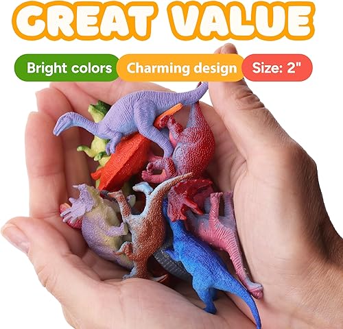 Miniatura 5 de Entervending Juguetes de dinosaurio para niños, juguetes divertidos y coloridos de 2 pulgadas, suministros de fiesta de dinosaurios, recuerdos de