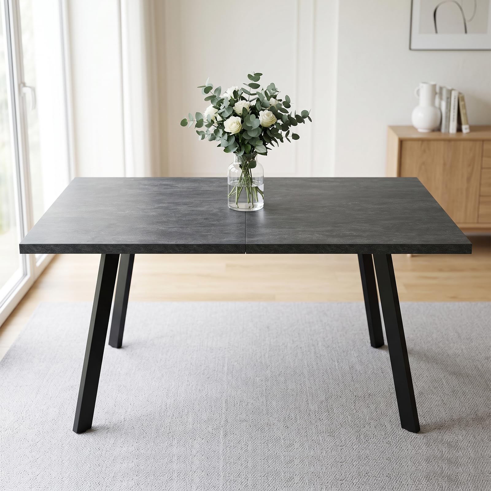 JIEXI Set tavolo da pranzo allungabile, moderno grigio scuro, tavolo da cucina, tavolo da pranzo mobili per soggiorno, appartamento