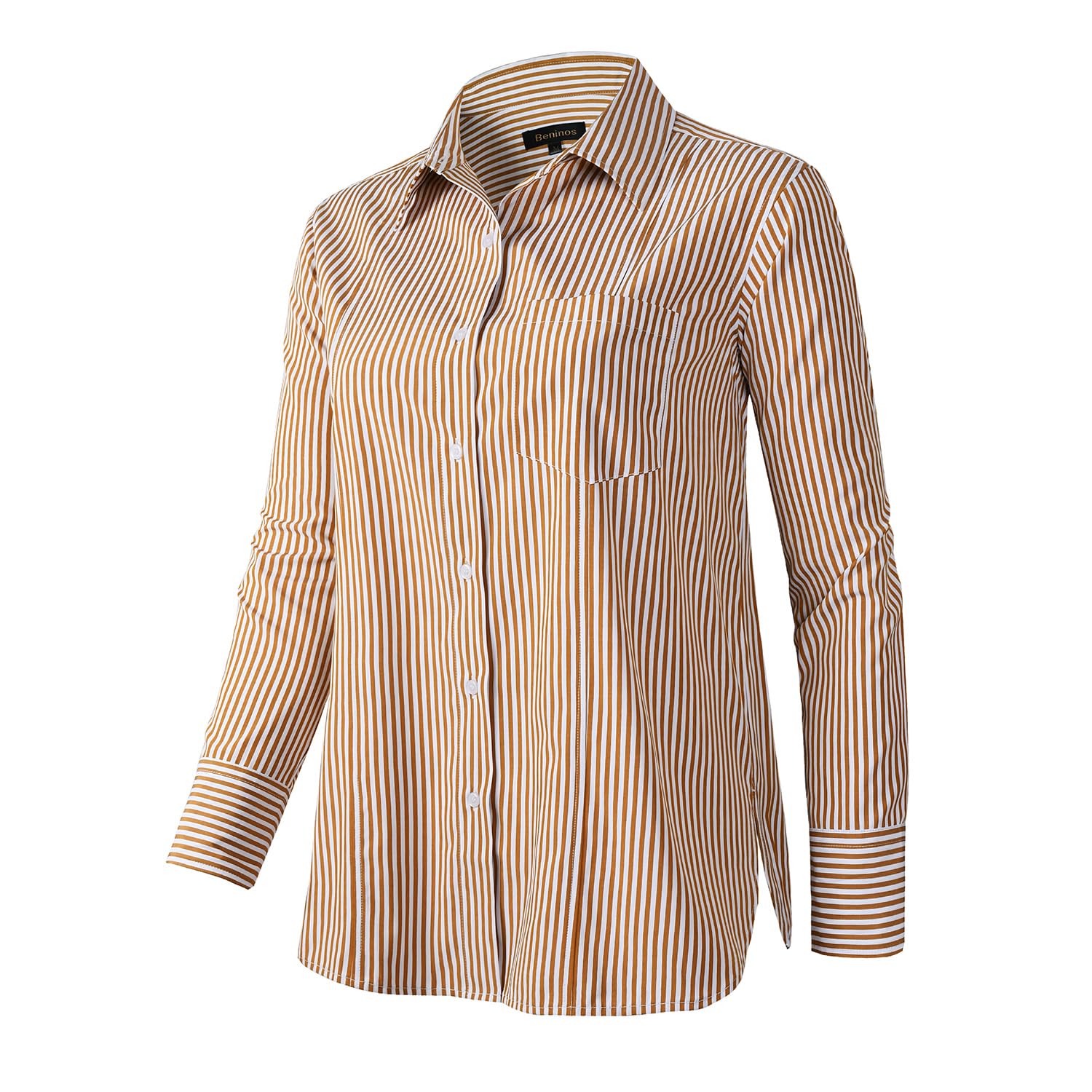 Beninos Striped Button Down Shirts for Women Dress Shirts Long Sleeve Casual Collared Office Work Shirt with Pocket