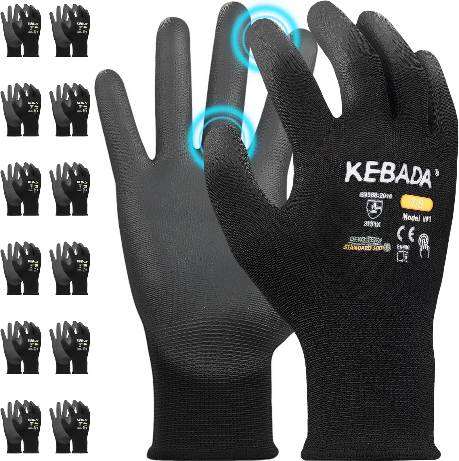- Kebada W1 Work Gloves for Men and Women, PU Coated Safety Gloves with Grip, Touchscreen, Ideal for Warehouse Package Handling, Construction, Gardening, Black Large