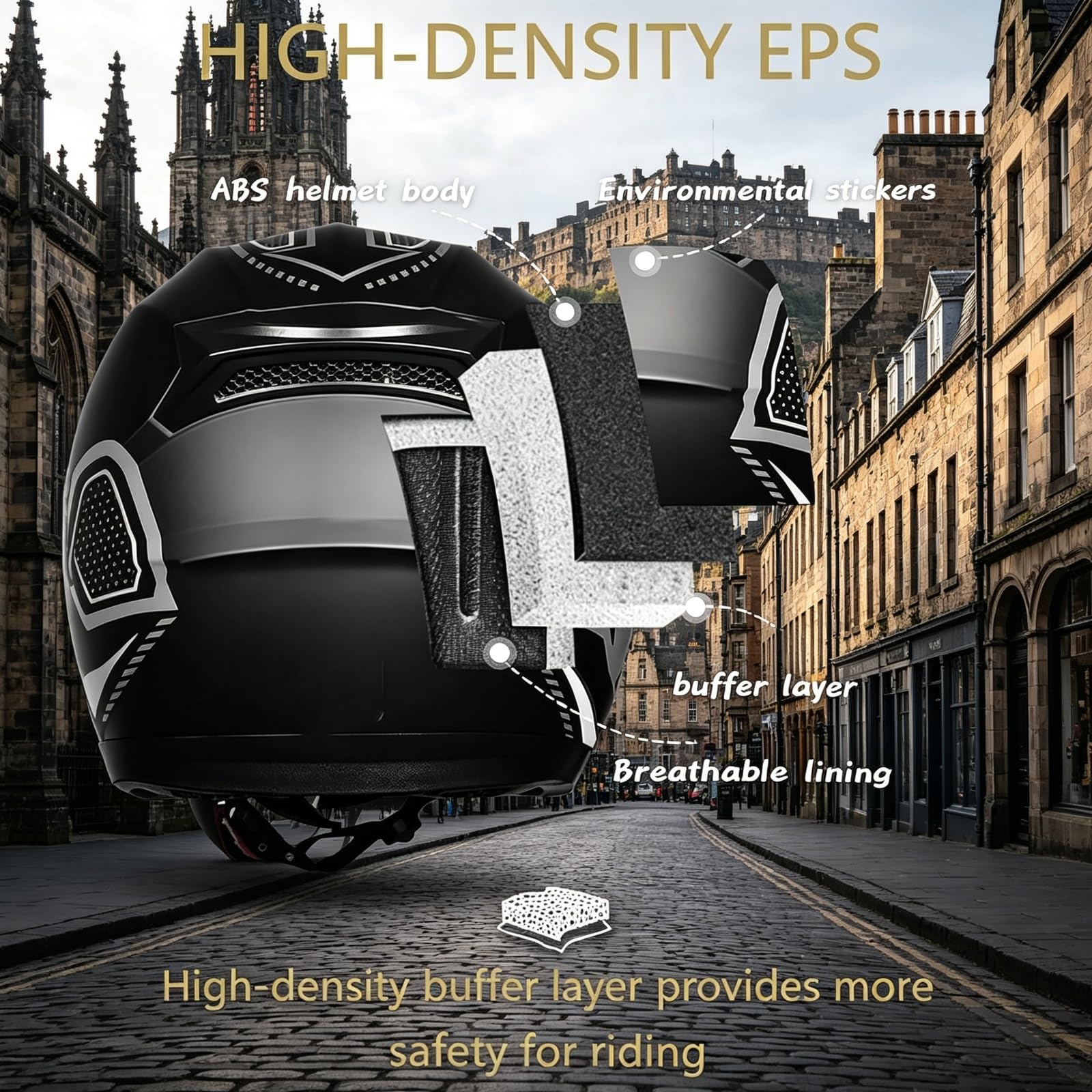 Voyager 3/4 Casque Jet Moto Homologué Dot ECE Noir Mat Bande Dorée Visière Solaire Cachée Doublure Amovible Lavable Hommes Femmes M-2XL Casque Scooter Cruiser