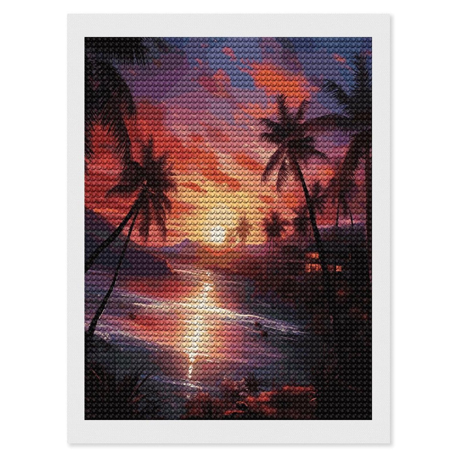 FekiLoot Colorful Tropical Sunset Diamond Art Kits for Adults Diamond Painting Kits for Beginners DIY Diamond Art Kits Round Full Drill Diamond Dot Gem Painting for Home Wall Decor Gift 12"x16"