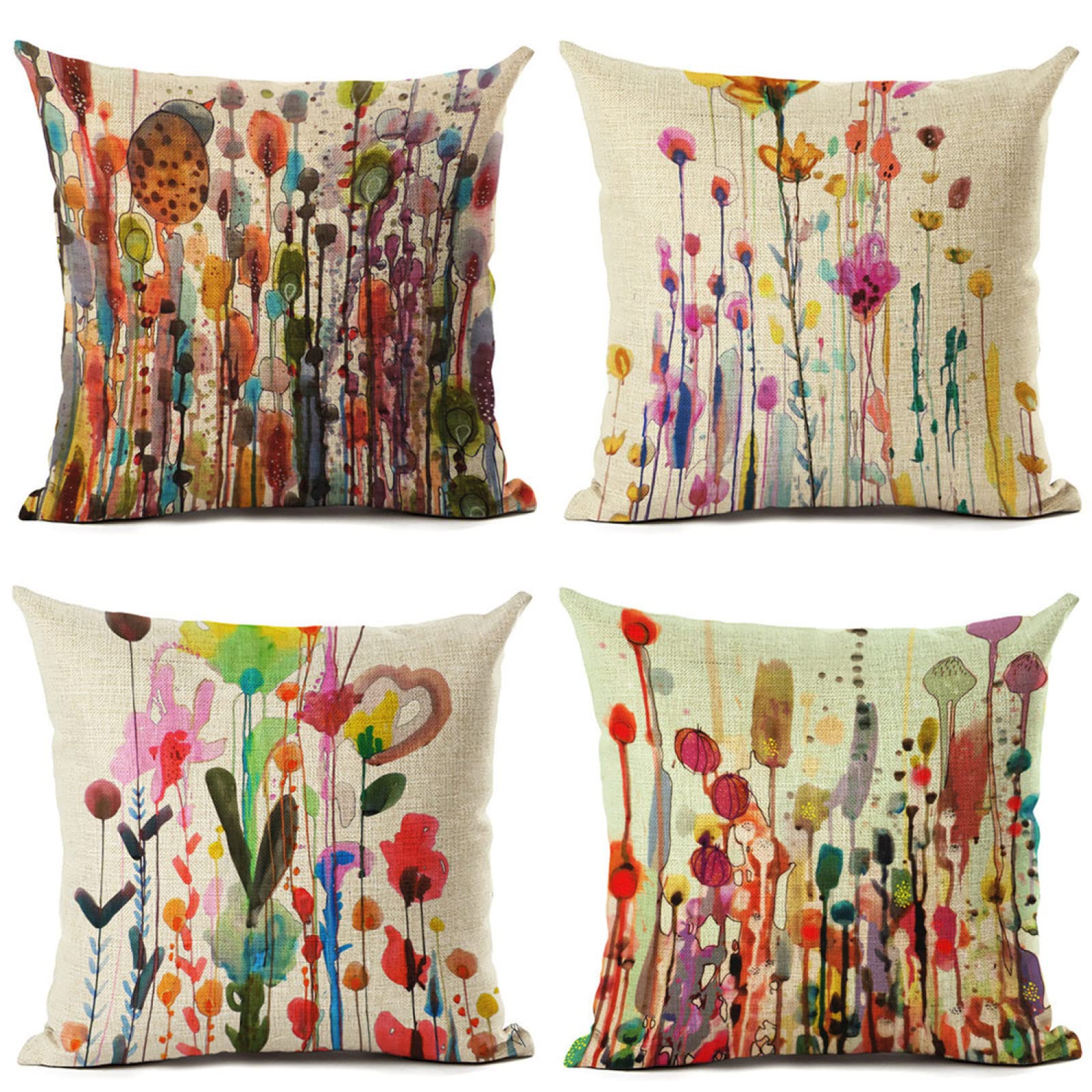 Housse de coussin 65x65cm lin lot de 4 taies haut de gamme au motif floral double face