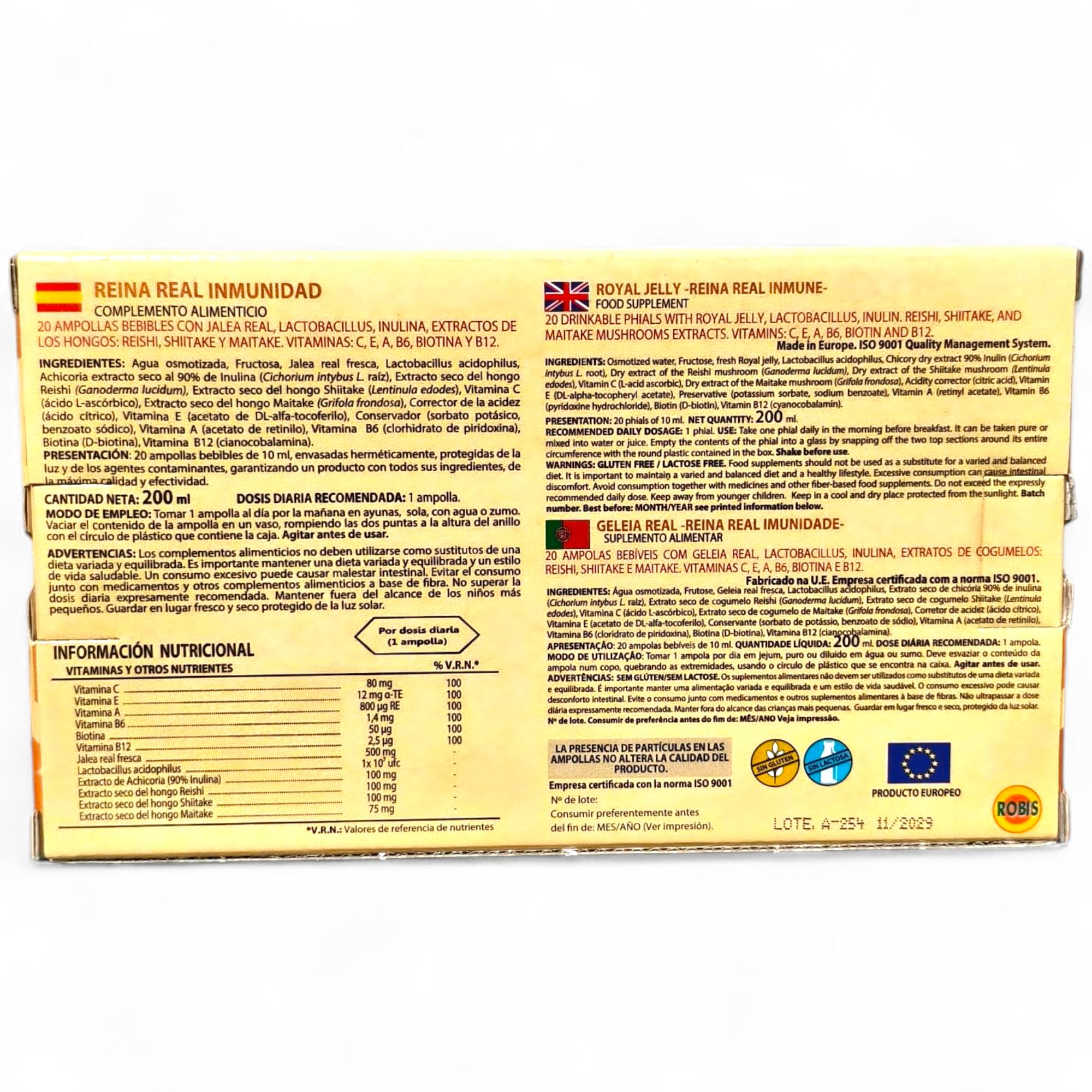 Robis Jalea Real Inmunidad - Pack Ahorro 2 x 20 Ampollas - Complemento Alimenticio con Shiitake, Maitake, Reishi, Probióticos y Vitaminas - Contribuye al Sistema Inmunológico