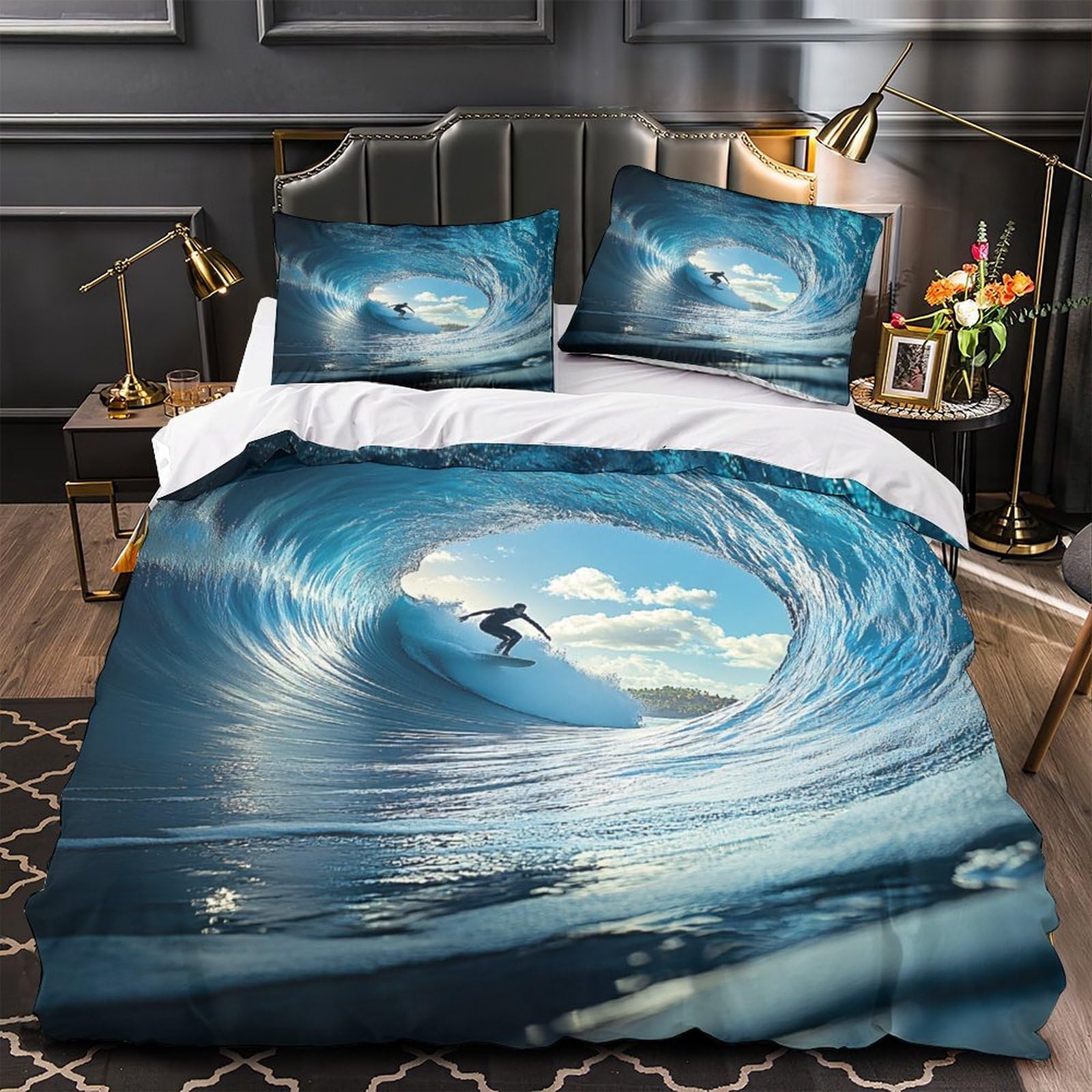 Housse de couette vintage beach pour chambre double parure microfibre douce bord de mer