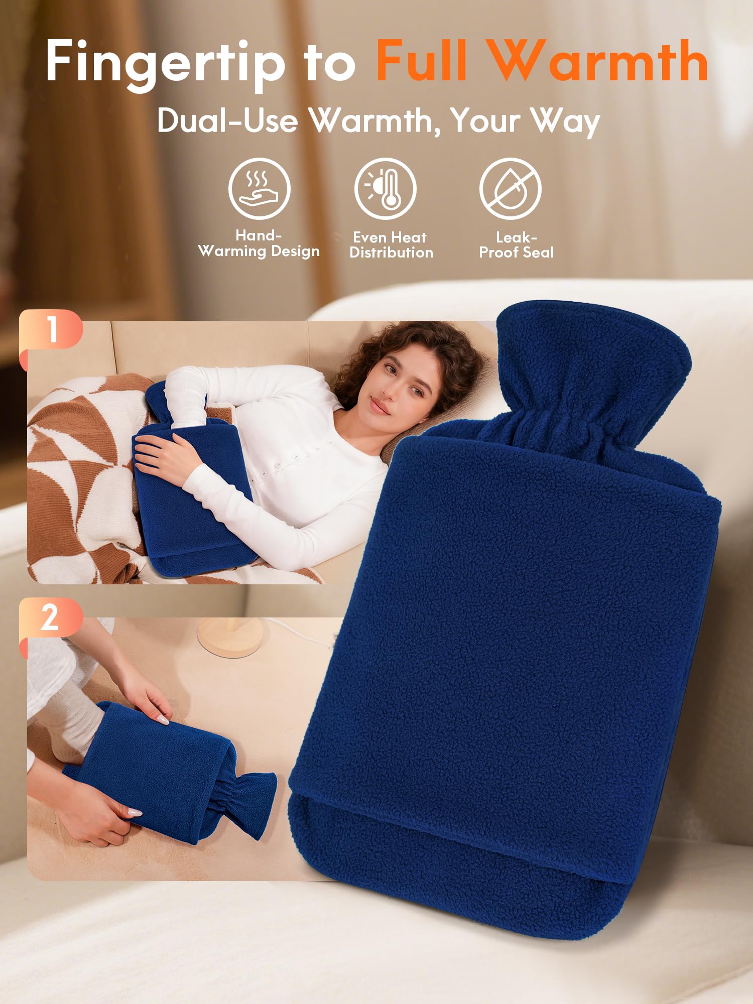 Bouillotte D'eau Chaude HAOCEE 2L - Moelleuse, Réutilisable - Pour Cou, Mains, Ventre