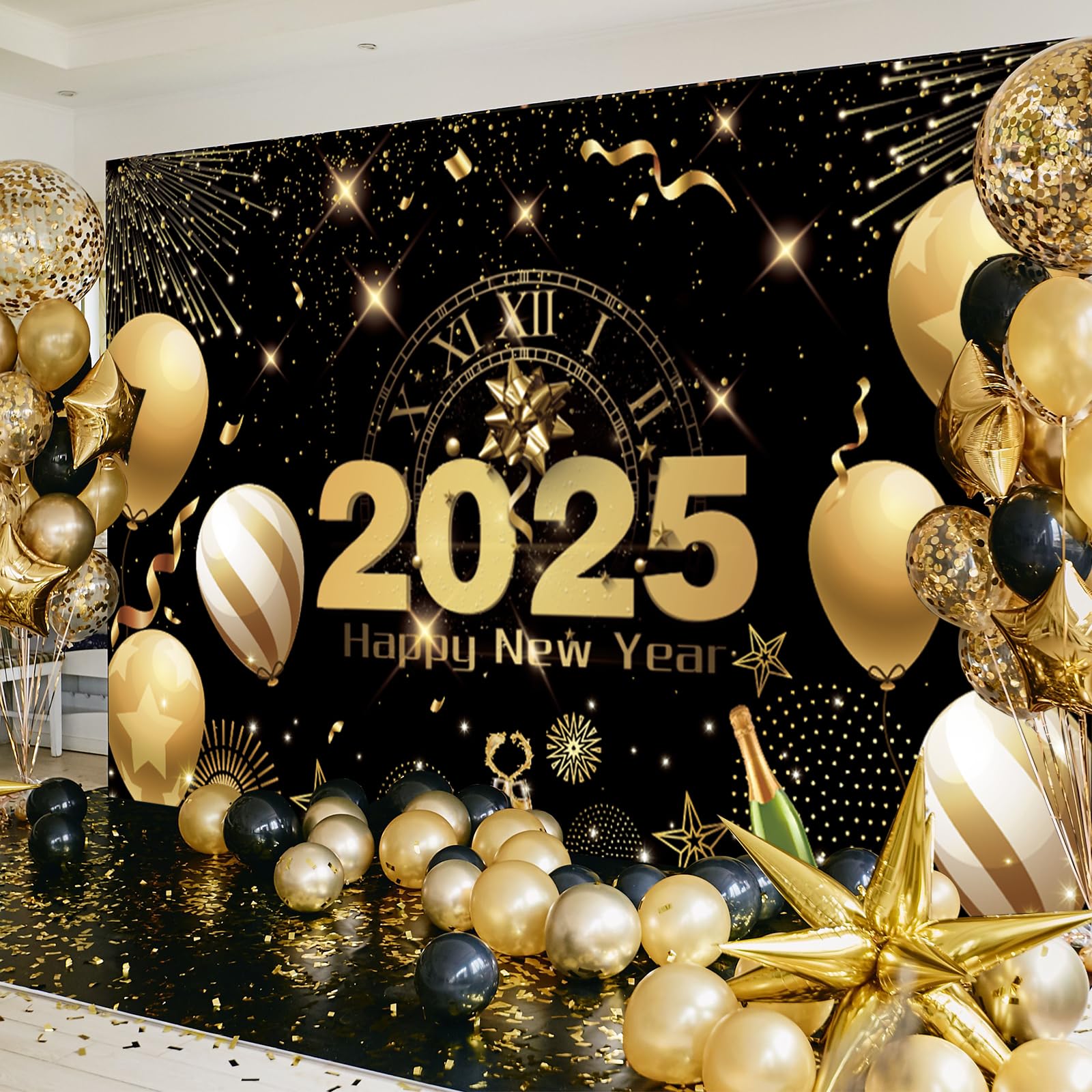 Happy New Year Banner 2025, Extra Large Fabric Happy New Years Backdrop ...