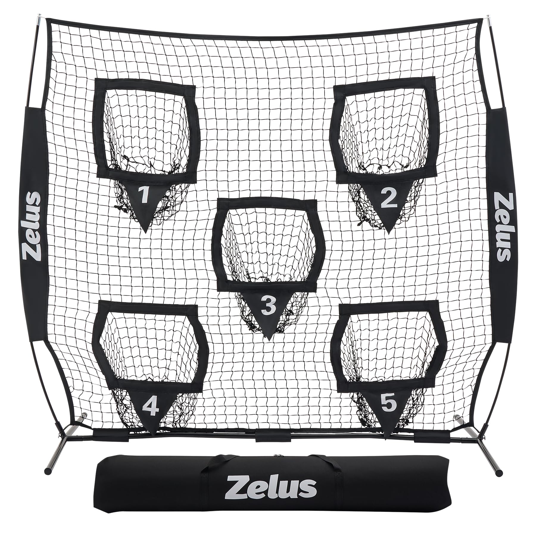 ZELUS Football Throwing Net, Quarterback Training Equipment with 5 Target Pockets, Football Practice Throwing Passing Accuracy Trainer with Carry Bag Ground Stakes for Kids Adults