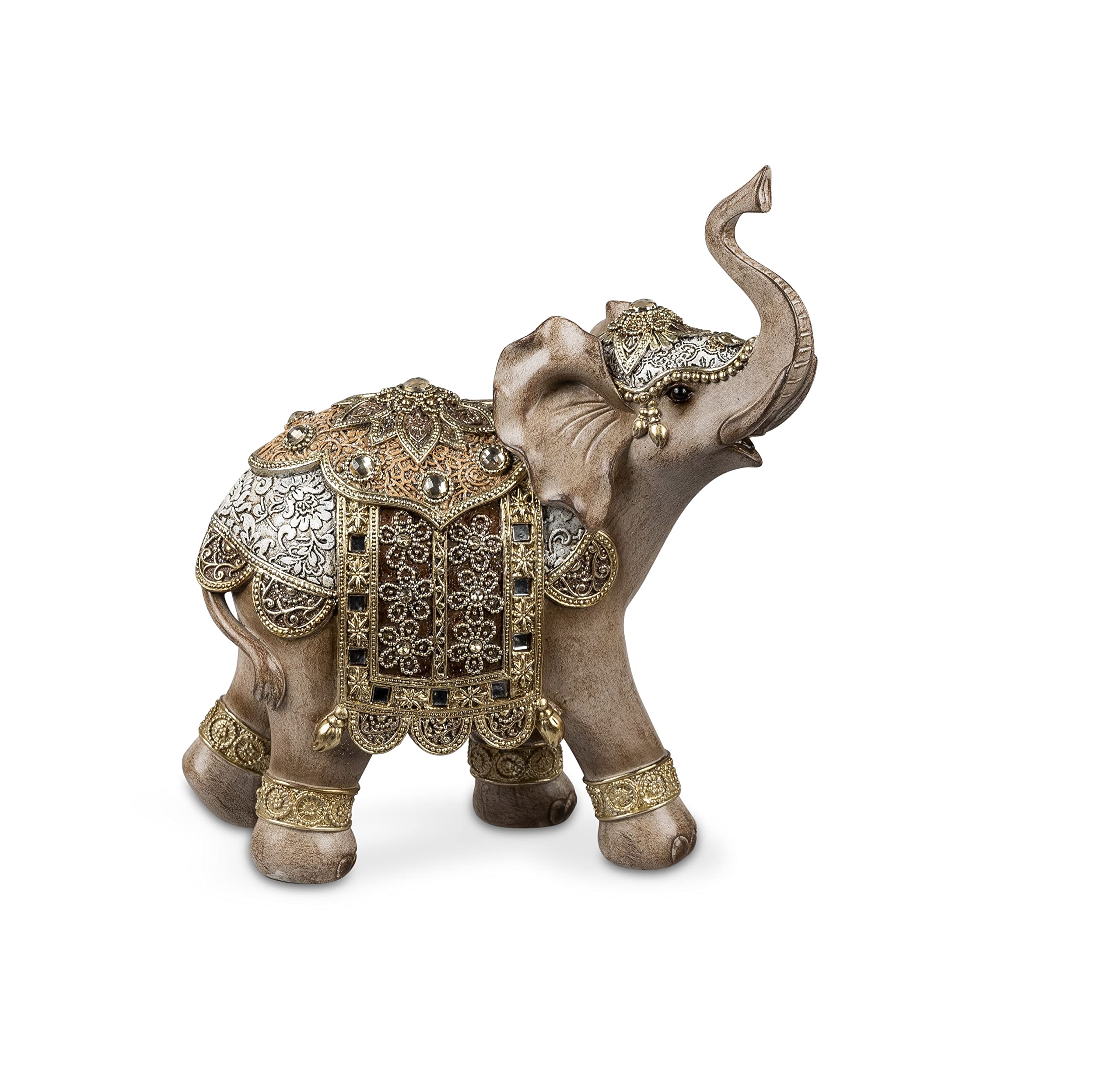 formanoDecorative Elephant Figurine Height 15 cm x Width 14 cm Luxor Brown with Acrylic Stones and Mirror Elements