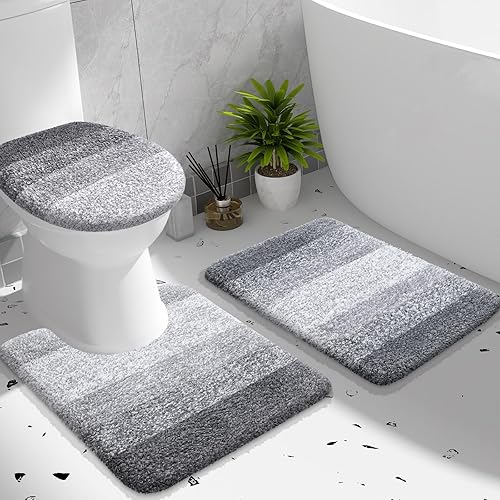OLANLY Juego de alfombras de baño de 3 piezas, microfibra suave absorbente, tapete de baño de contorno en forma de U y tapa de inodoro, secado