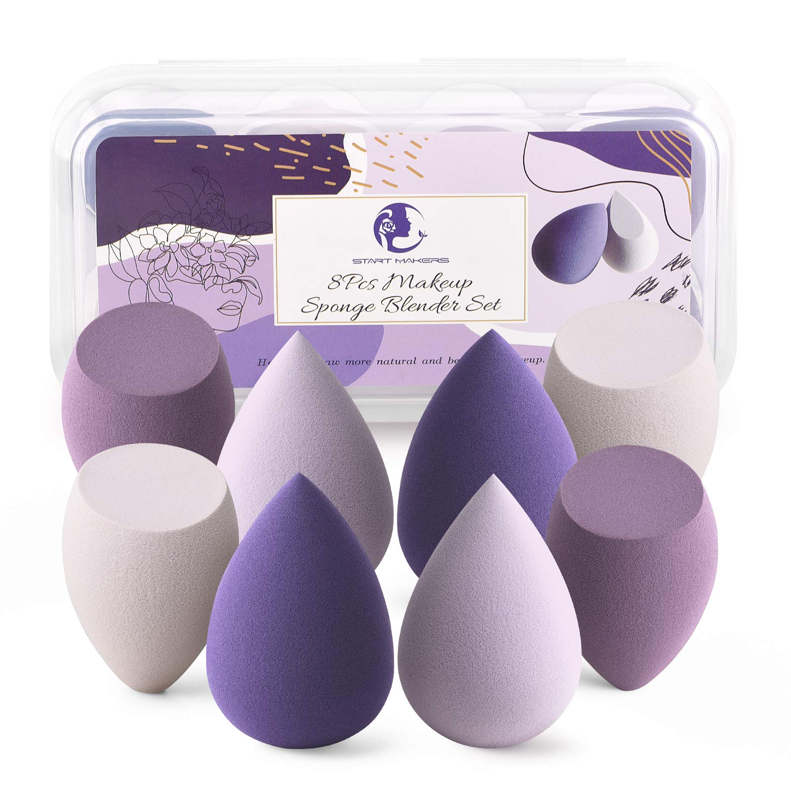 Makeup Sponge Blender Start Makers 8Pcs Makeup Beauty Blender Foundation Sponges Set Concealer Sponge for Flawless Coverage Sponges for Liquid Foundation Creams and Powders