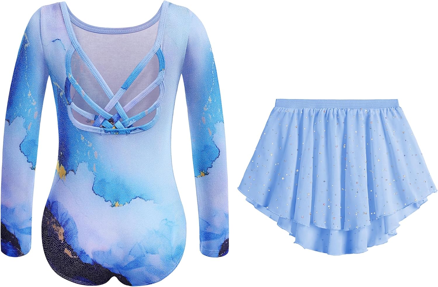 Zaclotre Gymnastics Leotards for Girls Long Sleeve Crisscross Back Ballet Dance Outfit with Removable Skirt Combo
