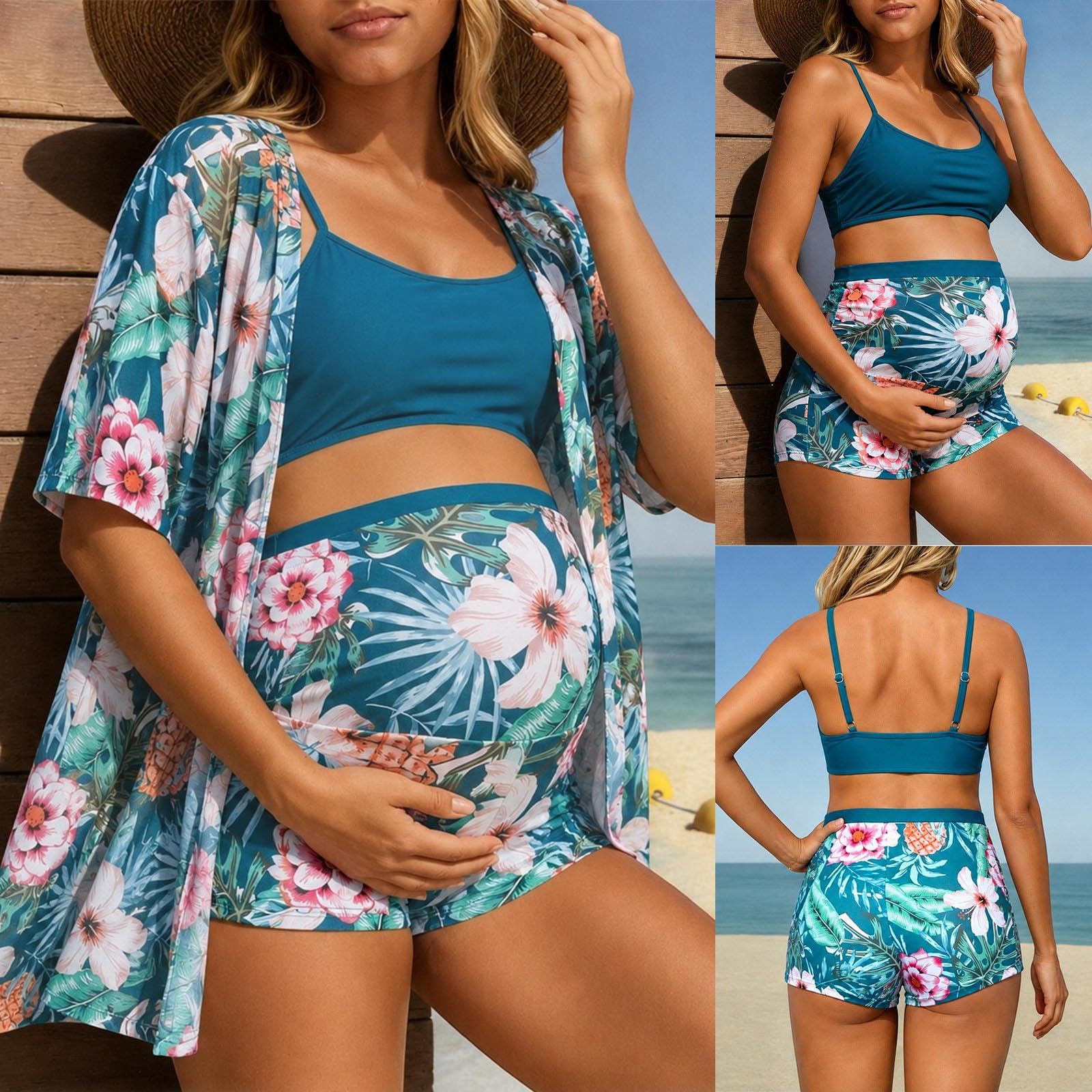 Generisch Élégant maillot de bain de maternité deux pièces avec protection abdominale haute et culotte courte pour la plage