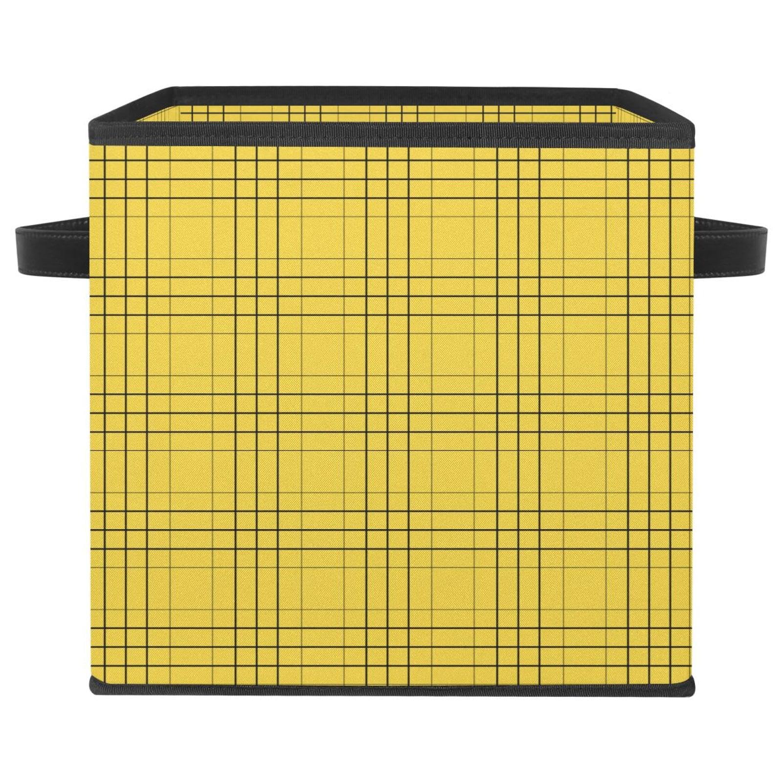 Boîte pliable en tissu avec poignées motif écossais jaune