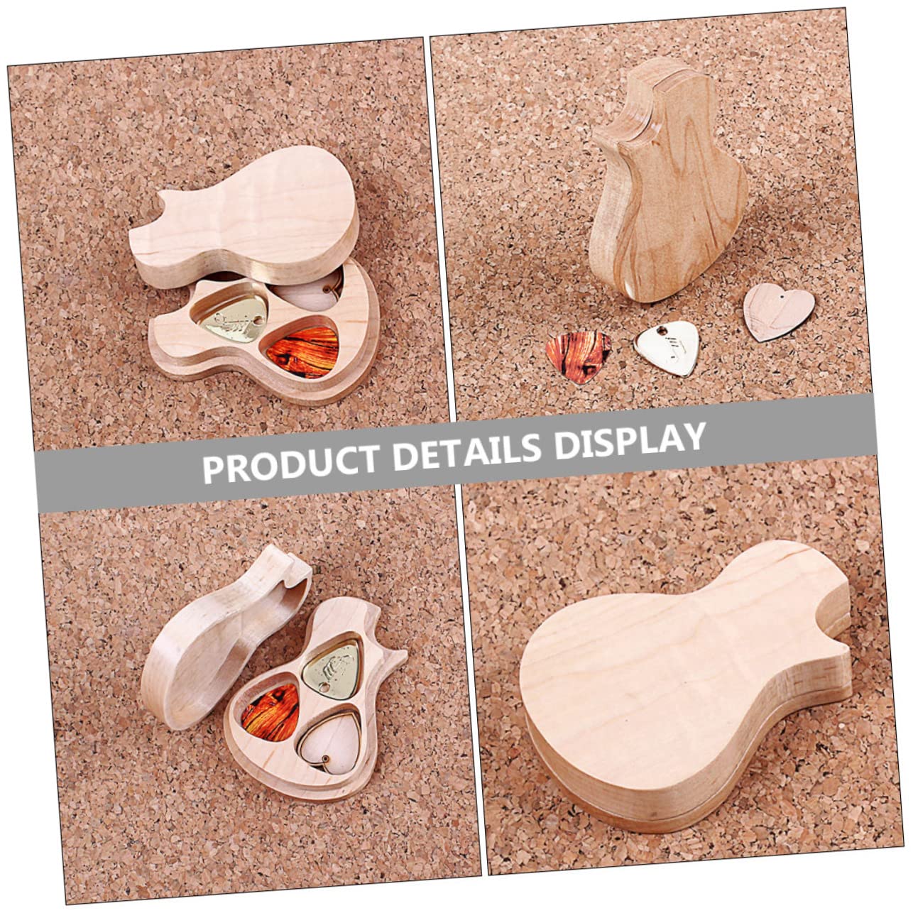 Plektrumbox aus Ahornholz in Gitarrenform mit 3 Plektren L813 | Khaki, 1 Satz, Praktische Aufbewahrung für Gitarrenzubehör, Schöner Look für Musikliebhaber