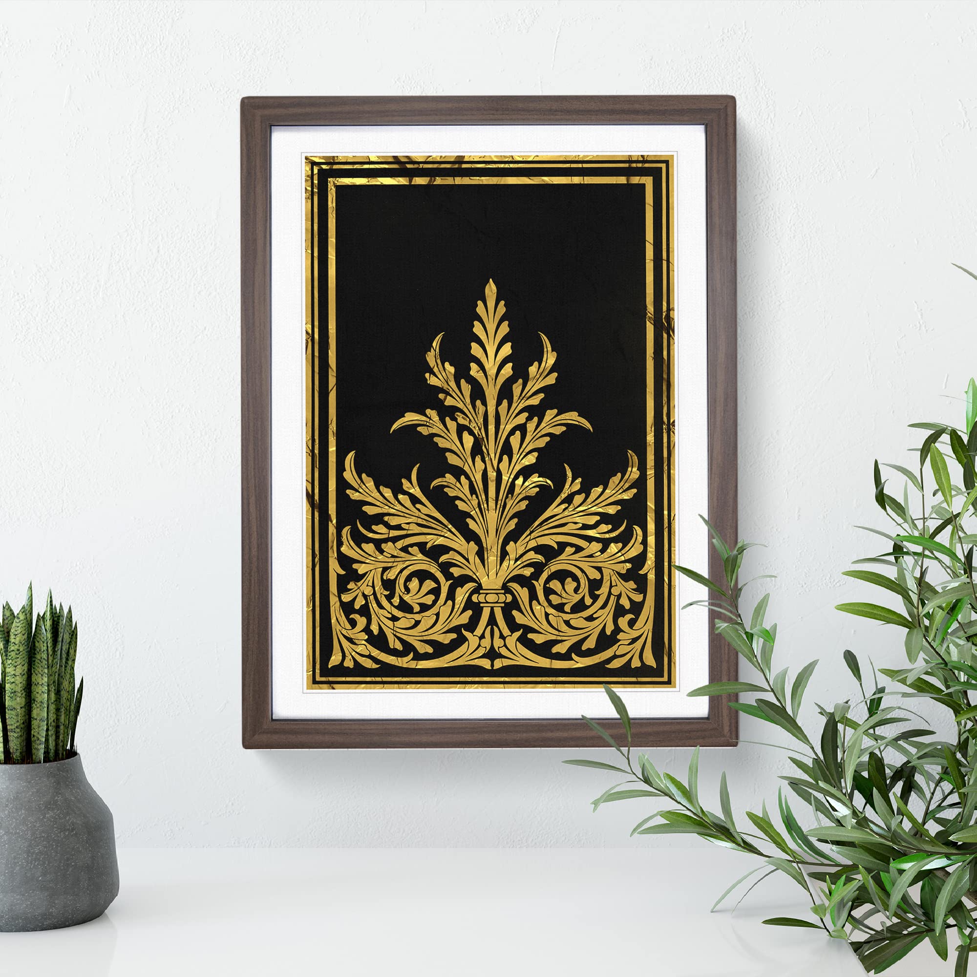 Golden Foil Relief Modern Framed Wall Art Print, Ready to Hang Picture for Living Room Bedroom Home Office Décor - Image 2