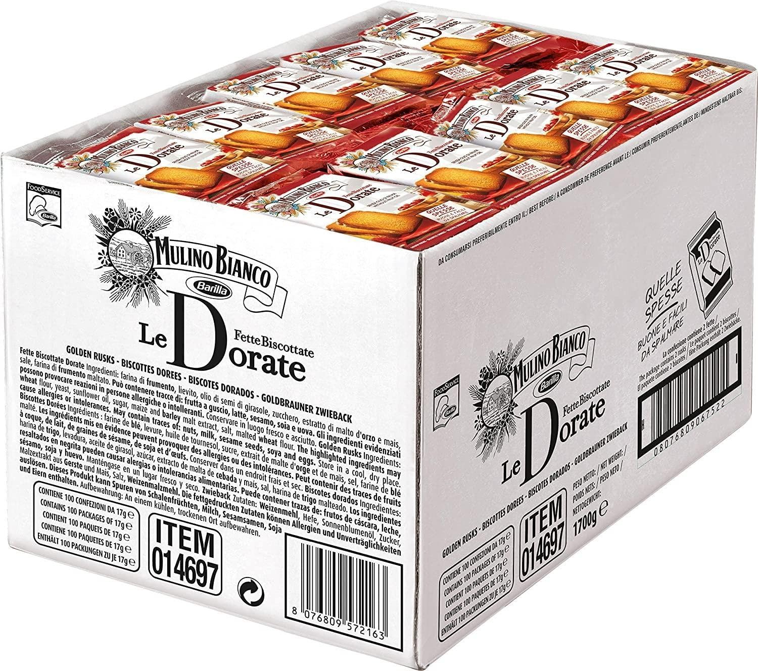 Mulino Bianco - Fette Biscottate Dorate, Colazione Ricca di Gusto, 100 confezioni da 17g
