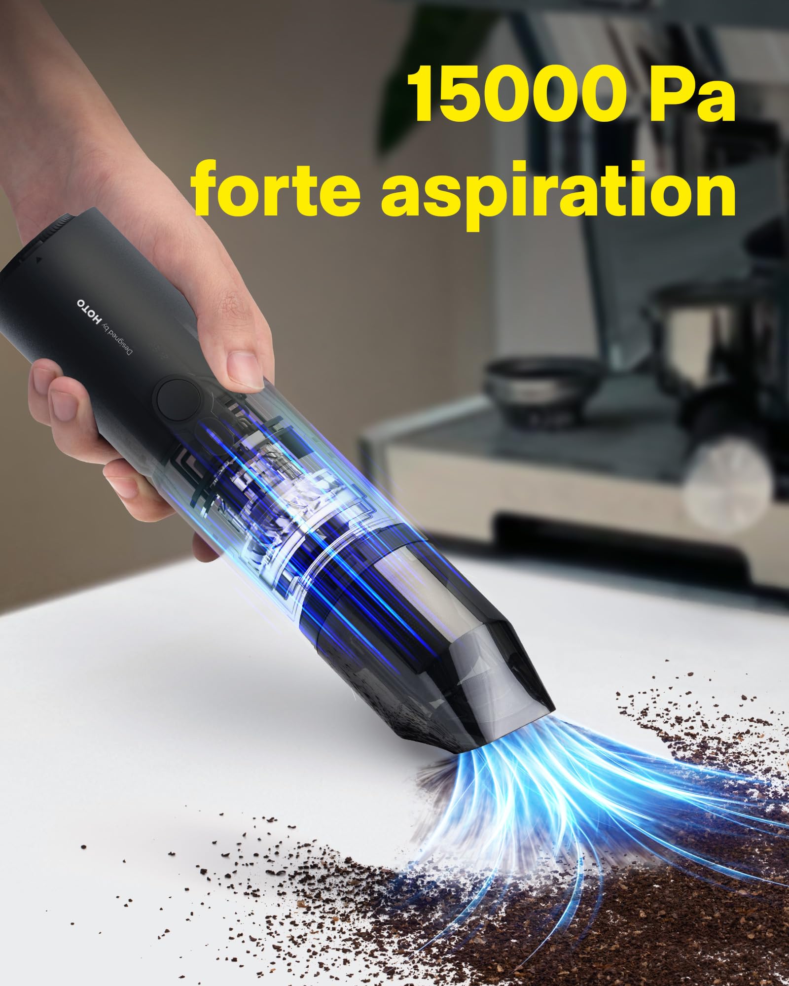 HOTO Mini Aspirateur à Main 4 en 1, 15000 PA Souffleur de Poussière Voiture | Aspirateur portatif multifonction pour voiture, table, clavier, compact léger pour petits nettoyages quotidiens