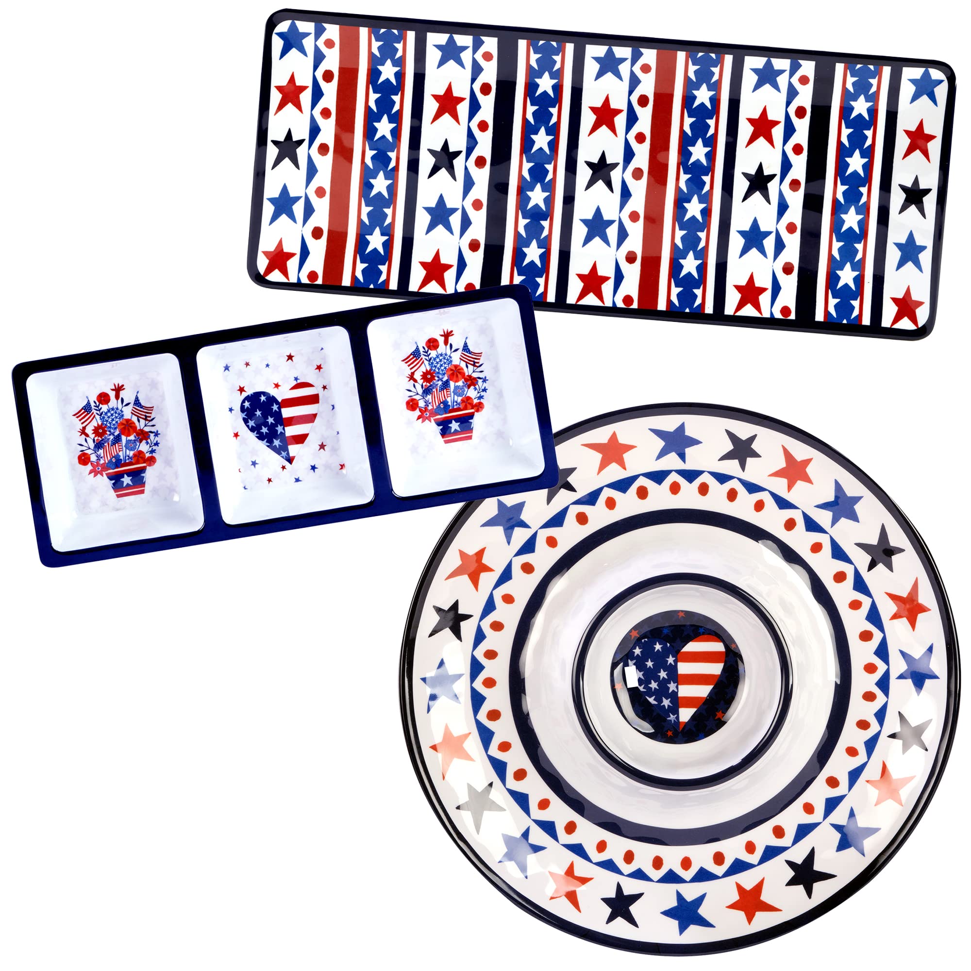 Certified International Stars & Stripes Melamine Hostess/Serving Set, Multicolor, Large, 3 Piece
