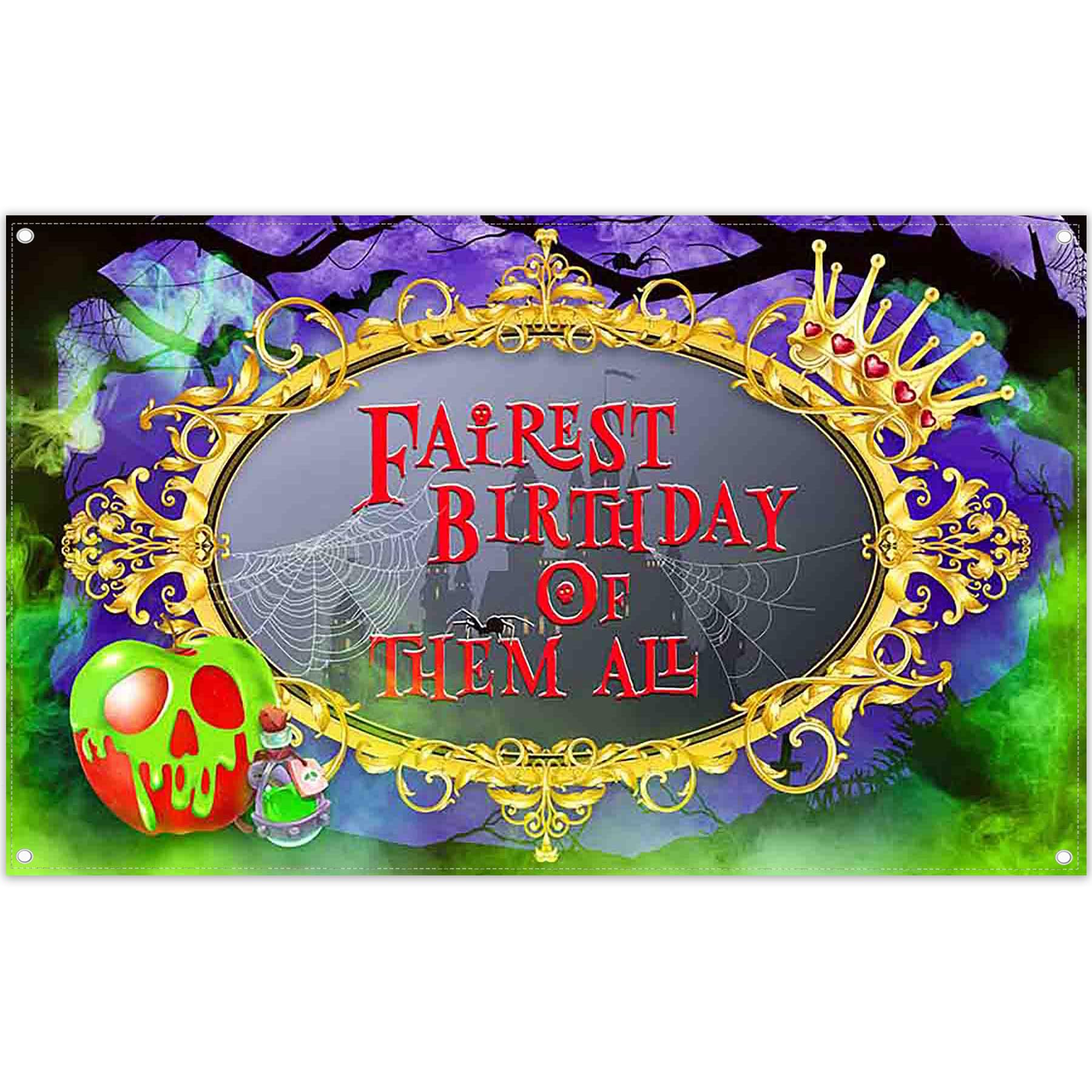 Monalivest 72x43inch Fairest Birthday of Them All Backdrop Purple and Green Forest Apple Dark Fairytales Photography Background Girls Party