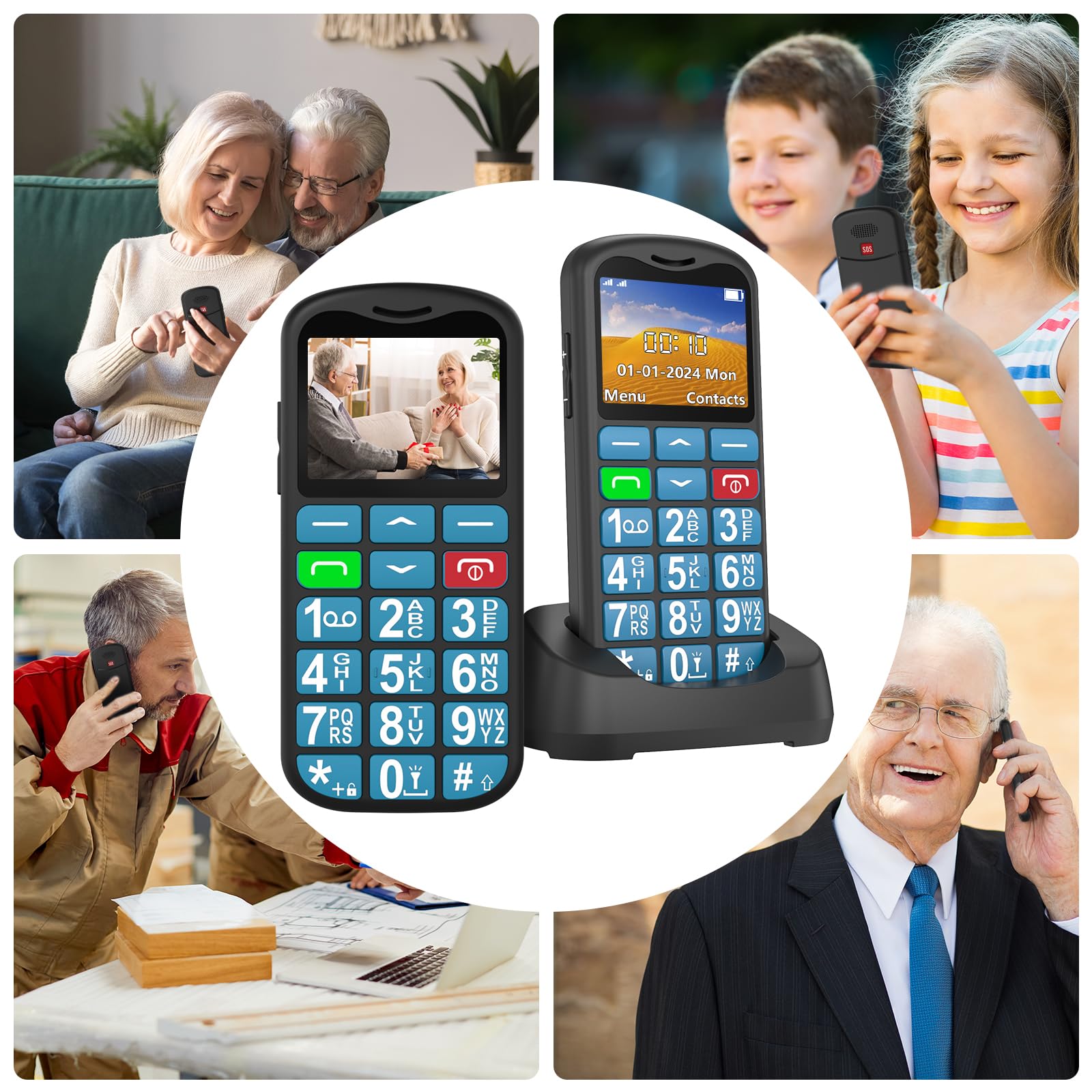 4G Teléfono Móvil para Personas Mayores con Teclas Grandes | Botón SOS | USB-C | Volumen Alto | Base Cargadora | Pantalla de 1,8 Pulgadas | Fácil de Usar Celular para Ancianos | Nano SIM Slot