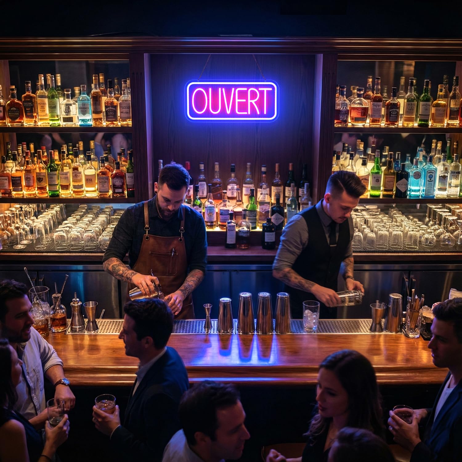 Enseigne Neon OUVERT LED lumineuse USB pour commerce porte fenêtre luminosité réglable magasin restaurant bar café