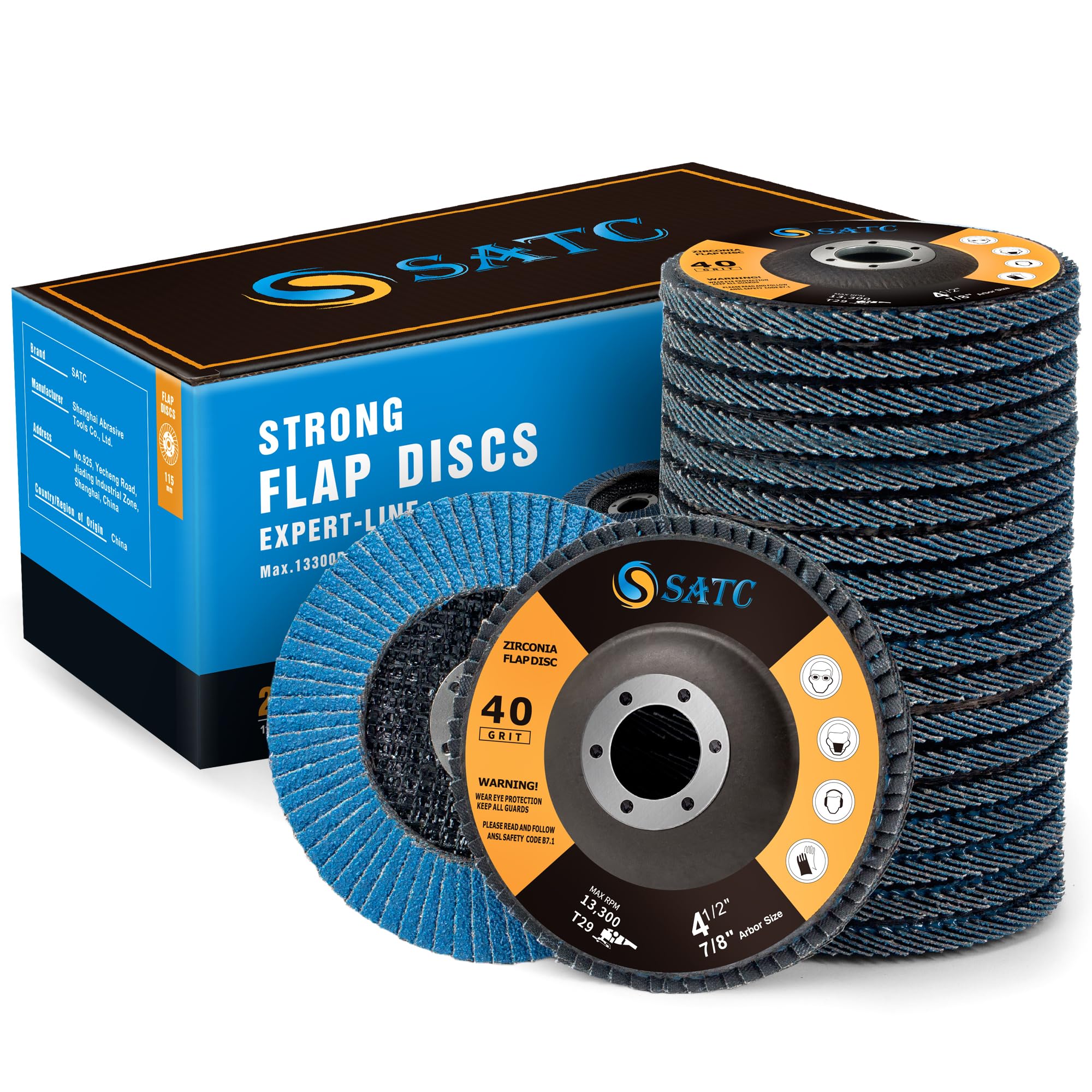 S SATC Flap Discs 4-1/2 Inch 40 Grit Zirconia Grinding Wheel Type 29 Abrasive Discs Flap Wheel for Angle Grinder - 20 Pack