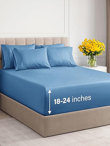 CGK Unlimited - Sábanas de bolsillo extra profundo - Juego de sábanas de 7 piezas - Sábanas de tamaño King divididas de bolsillo profundo - Sábanas