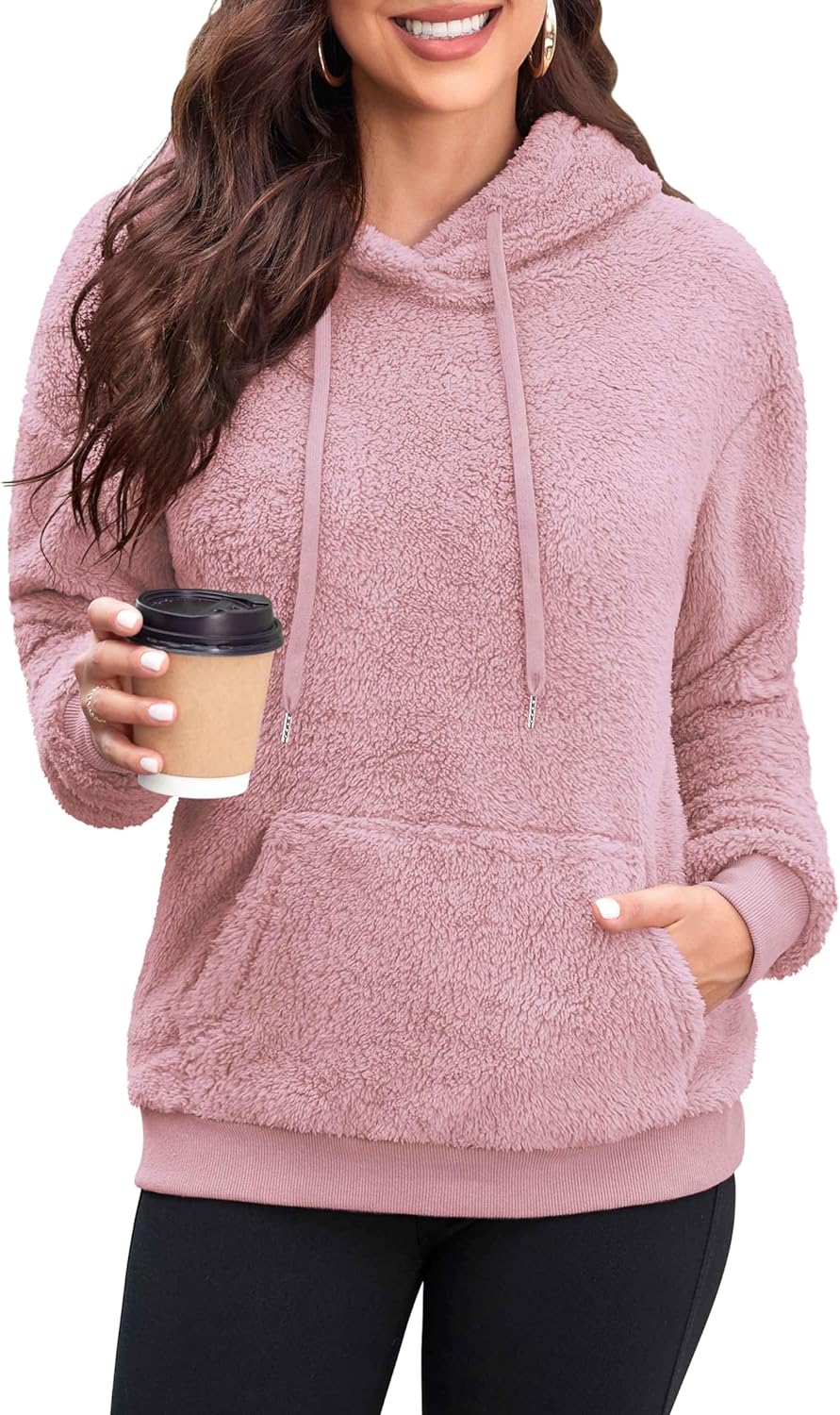 Neineiwu Womens Casual Sherpa Hoodies Fleece Sweatshirts Fuzzy Pullover Fluffy Outerwear with Pockets