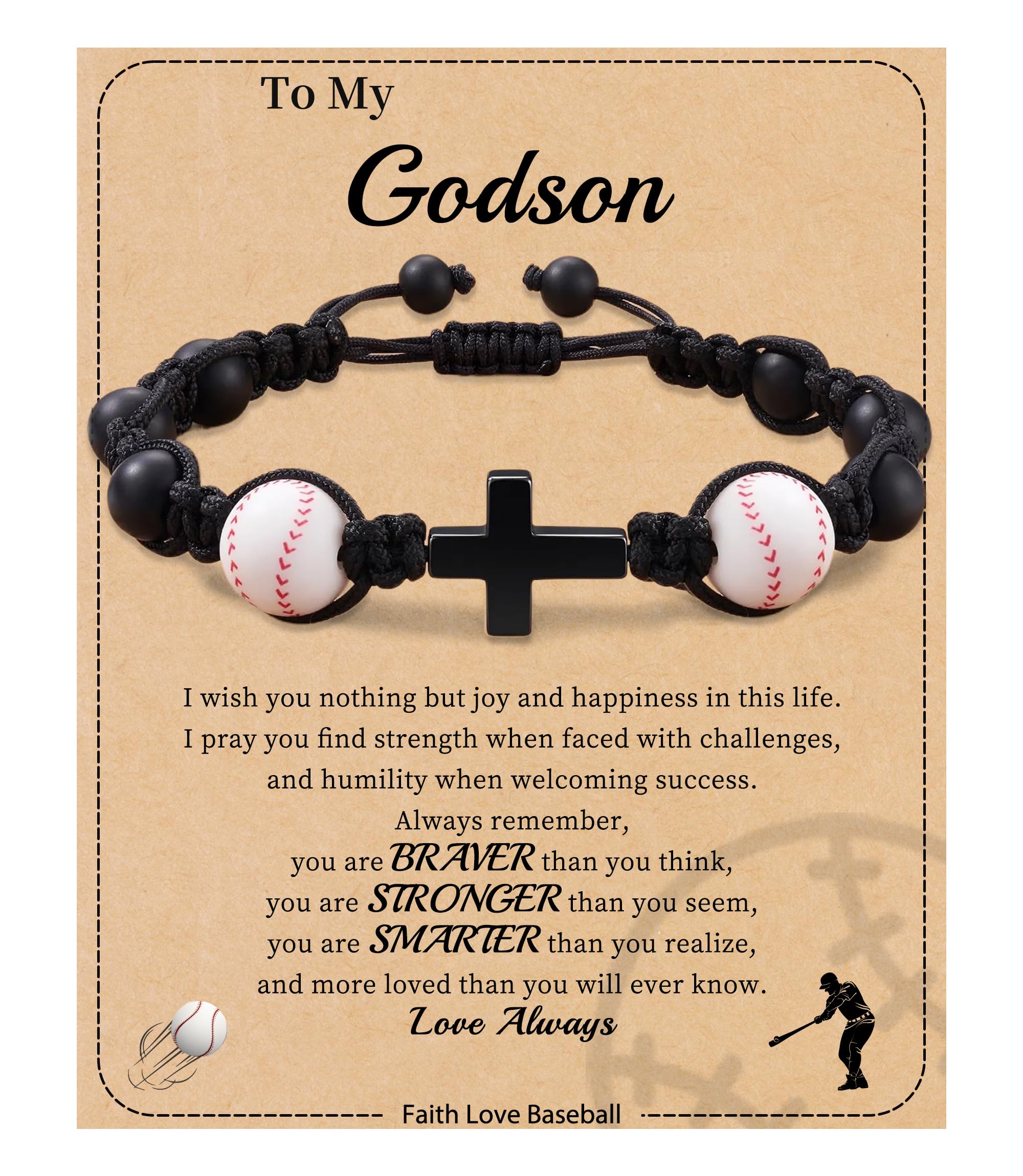 Btysun Baseball Gifts, Baseball Stocking Stuffers Baseballs Bracelet Christmas Gift for Teens Cool Stuff Adjustable Cross Bracelet for Men Religious