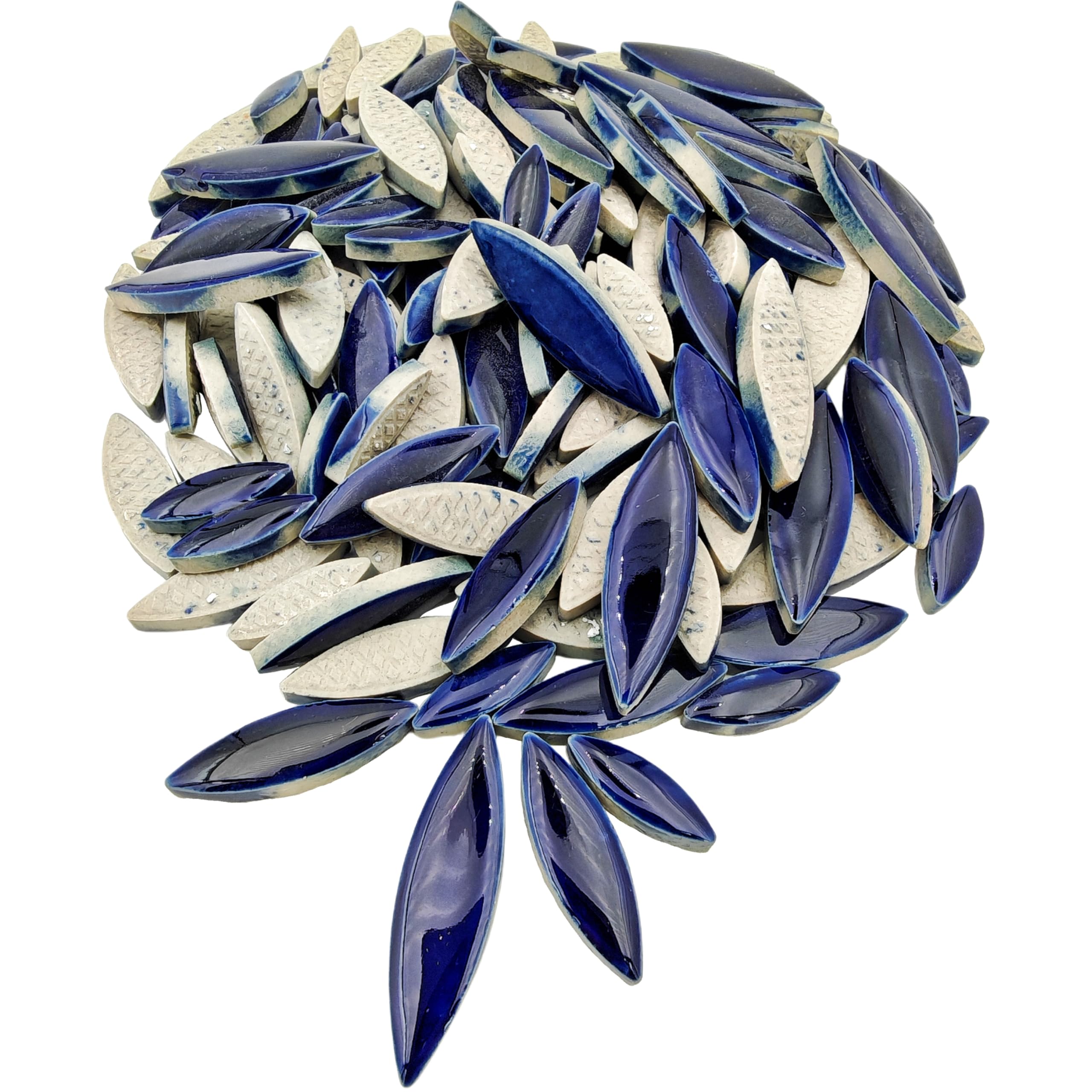500g/1.1lb Willow Leaf Petal Shape Ceramic Mosaic,Irregular Mosaic Pieces for Home Decoration or DIY Crafts,Mosaic Making Supplies. (Royal Blue)
