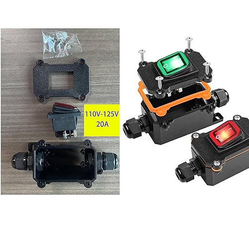 Meskliu Interruptor de cable en línea impermeable, DPST AC 20A-125V, 16A-250V Interruptor de parada de arranque al aire libre, interruptor de