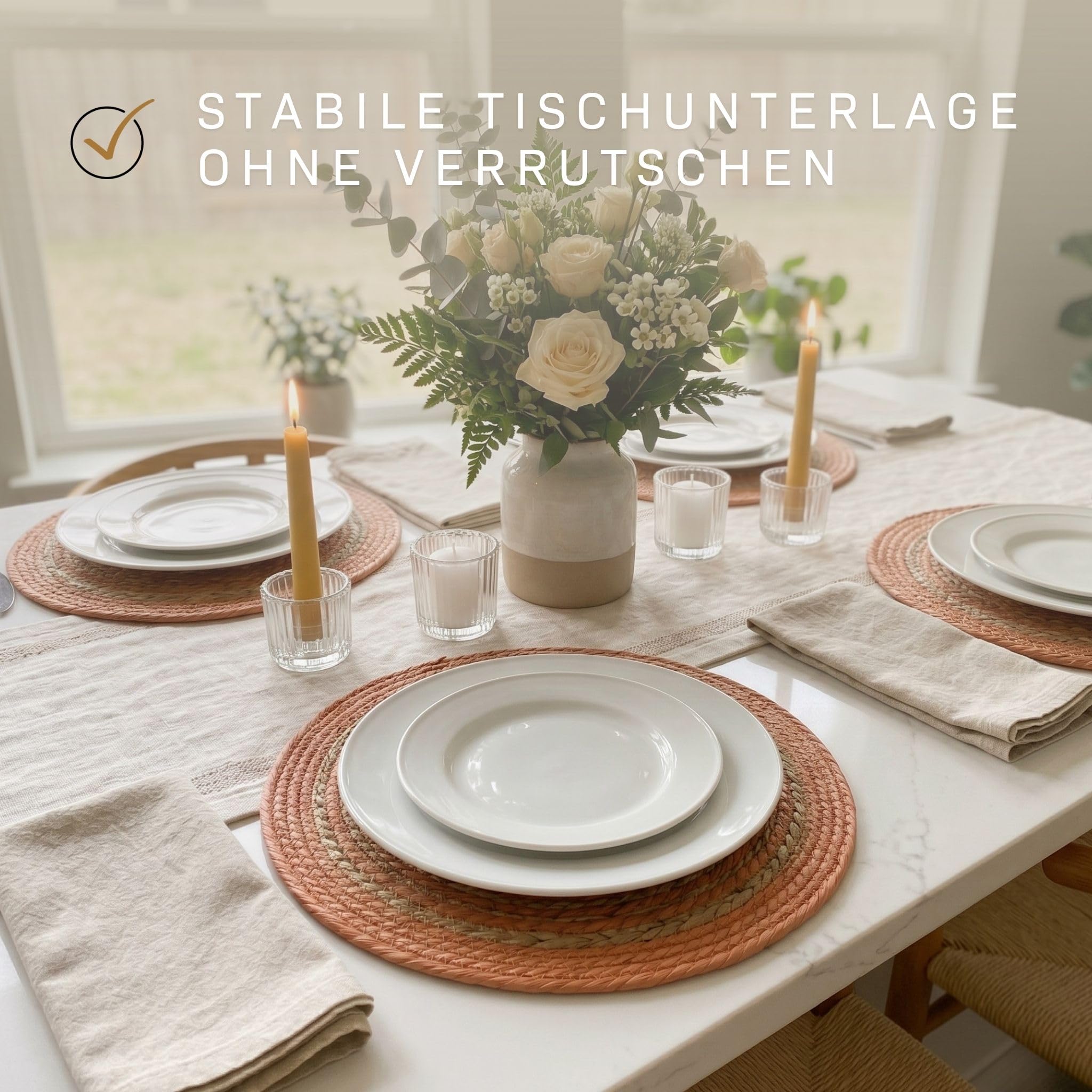Boho Platzset Rund, Geflochtene Dekounterlage Tischset, Platzmatten Set Esstisch, 36cm Orange 8 Stück